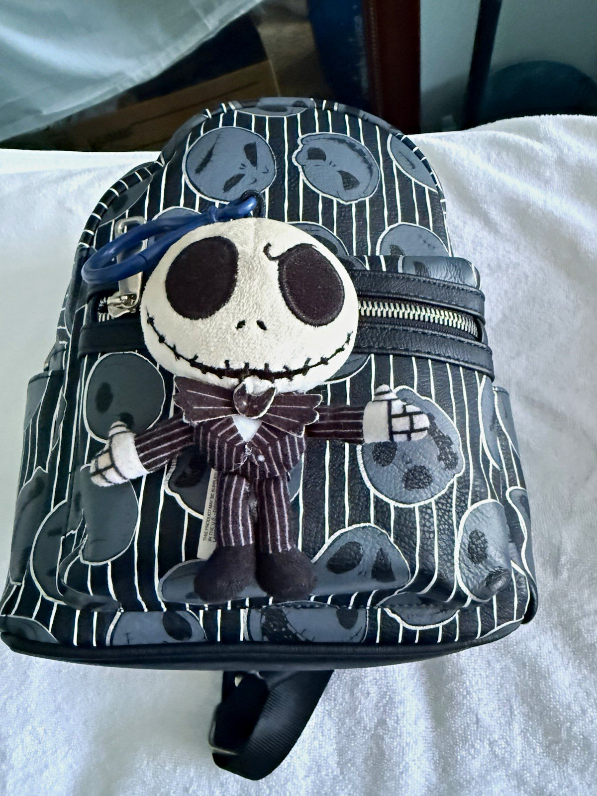 Jack Skellington Mini Backpack Black Gray White w/ Charm Adjustable never used