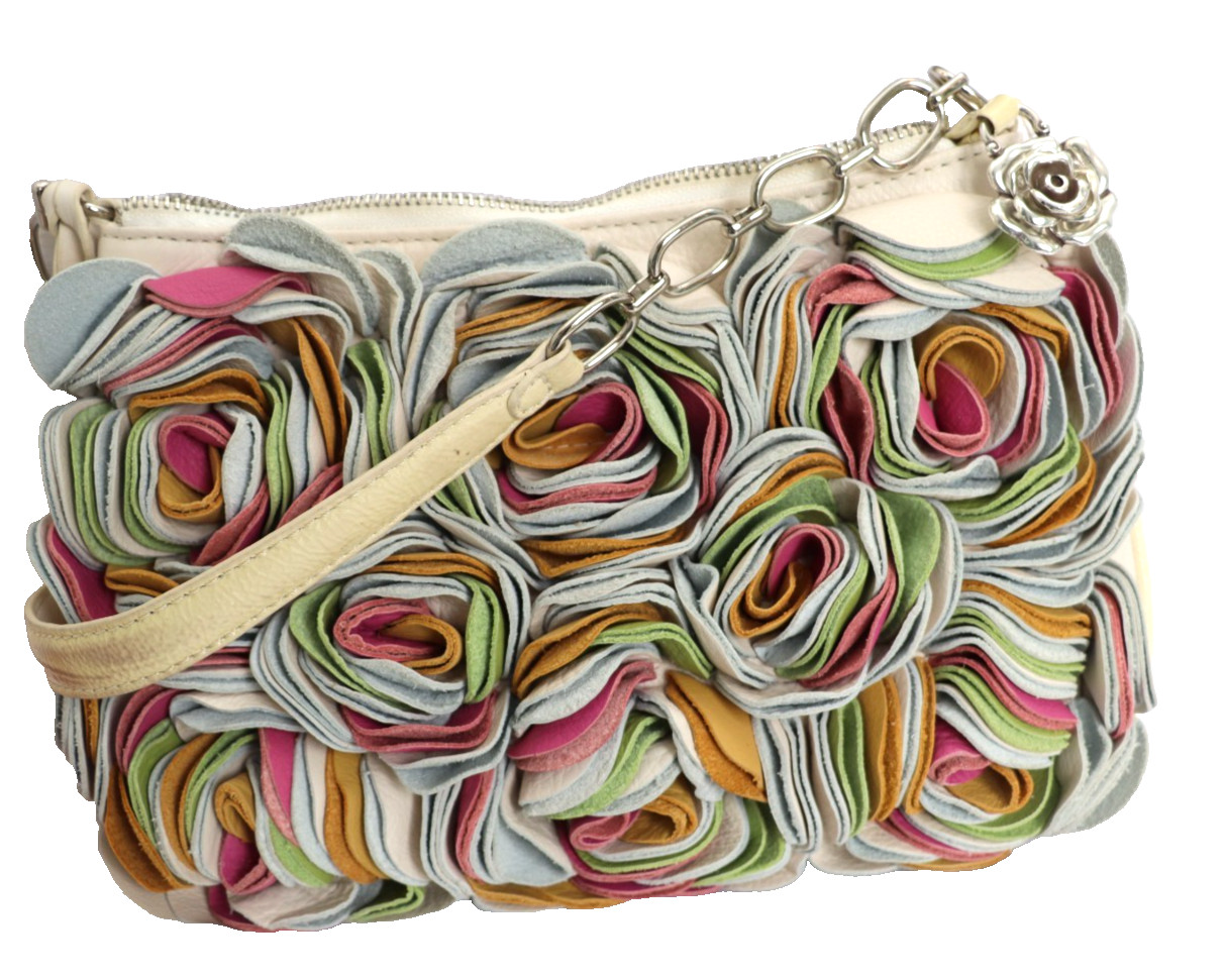 Brighton Masterpiece Collection 3D Leather Cream & Multicolor Floral Handbag