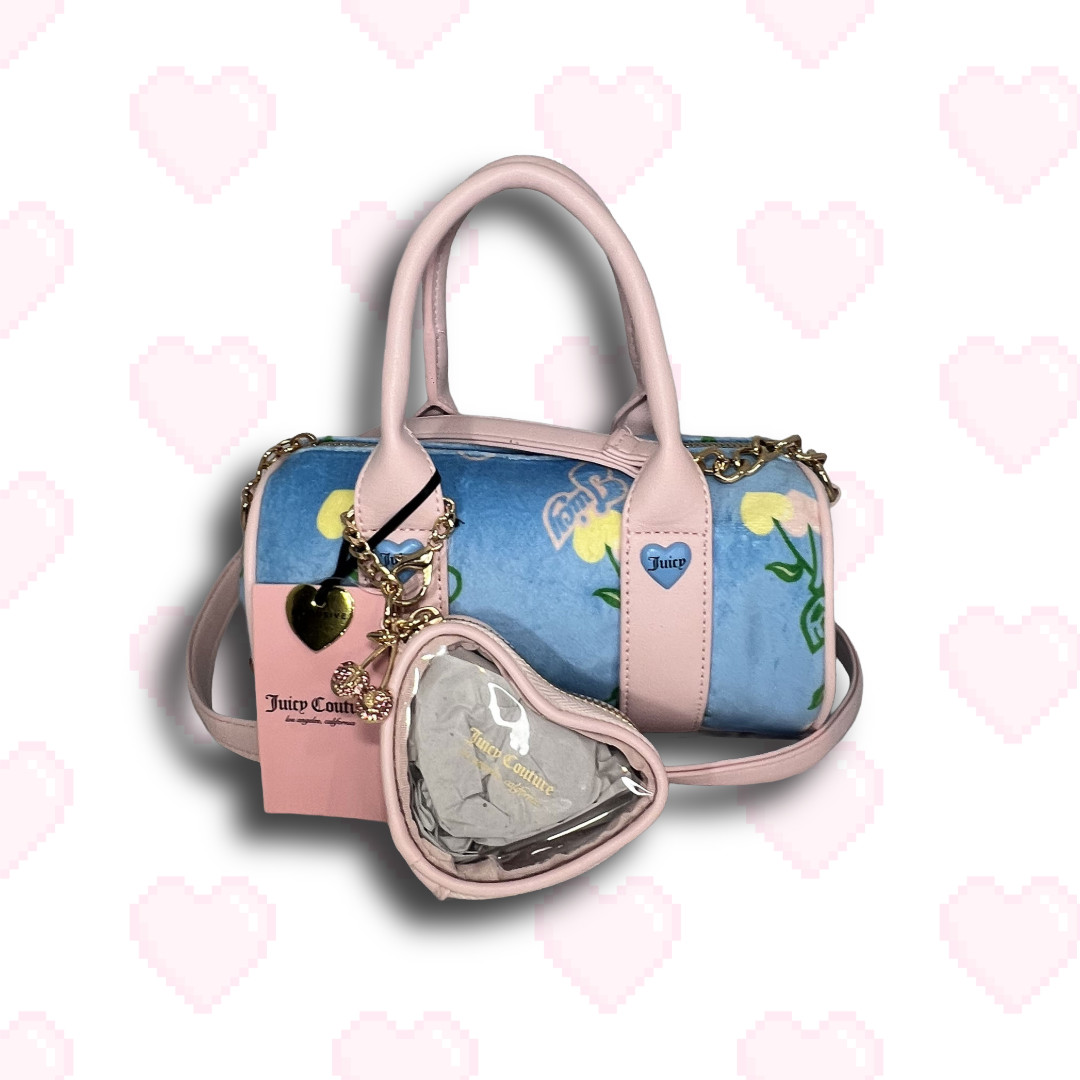 NWT Juicy Couture Retro Cherry Gelato Mini Barrel Bag Crossbody Blue Gleam Multi