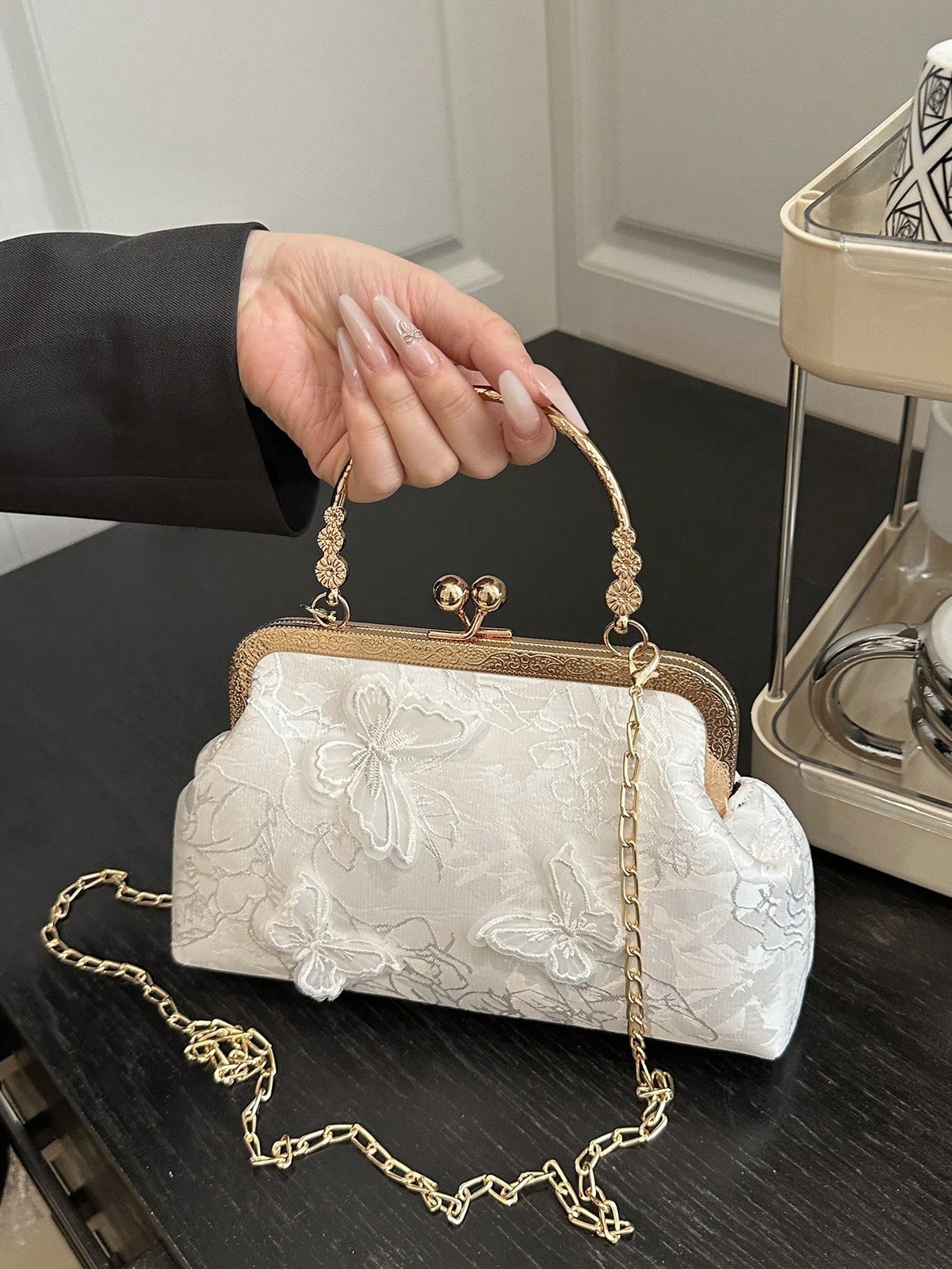 Elegant Women Kiss Lock Dome Bag Tie Dye Top Handle Party Handbag Purse