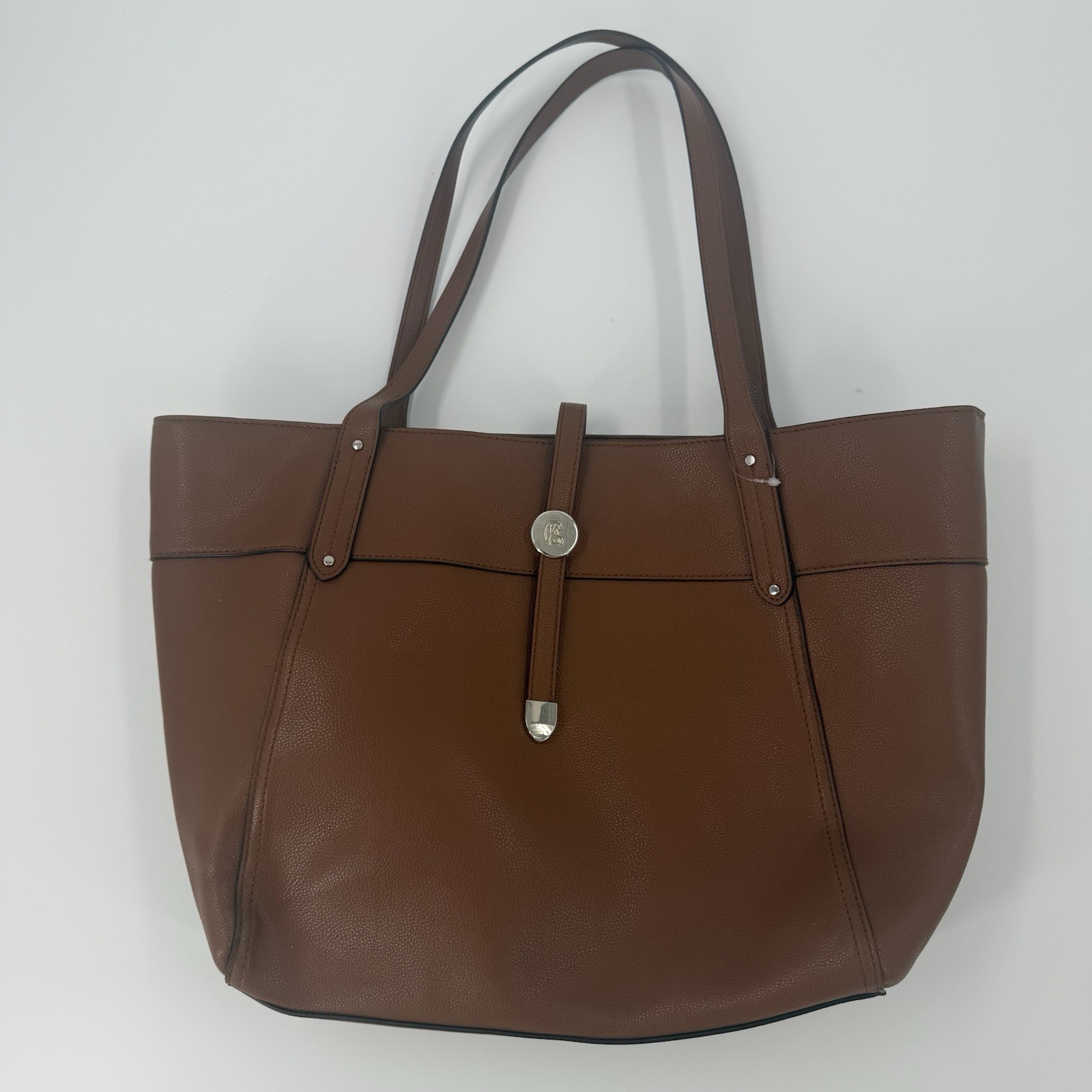Chaps Brown Faux Leather Tote Bag Large Shopper Shoulder Purse