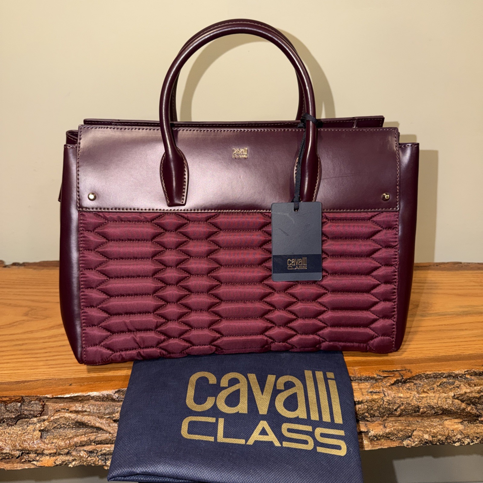 CAVALLI CLASS Quilted Hand Crossbody Bag Burgundy -Brand New By ROBERTO CAVALLI