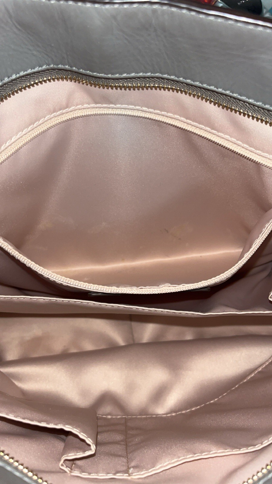 Coach Large Gray Signature Logo Tote Zip Top Detachable Strap Pockets Gold