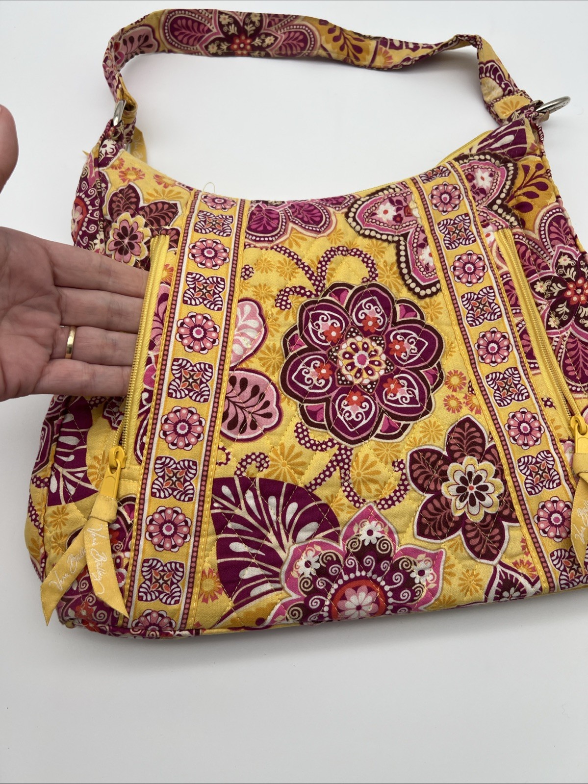 Vera Bradley Lisa B Hobo Shoulder Bag Purse Bali Gold Yellow Purple Zip Pockets