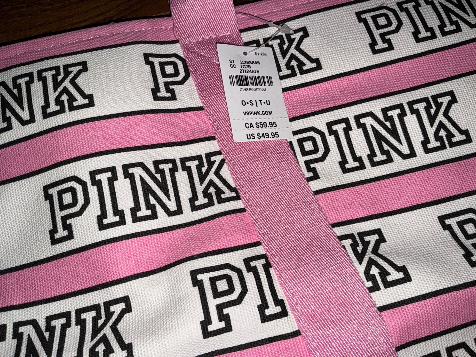Victoria’s Secret Pink 12″ x 20″ Canvas Zip Top Tote Bag Striped Pink Lollipop🌺
