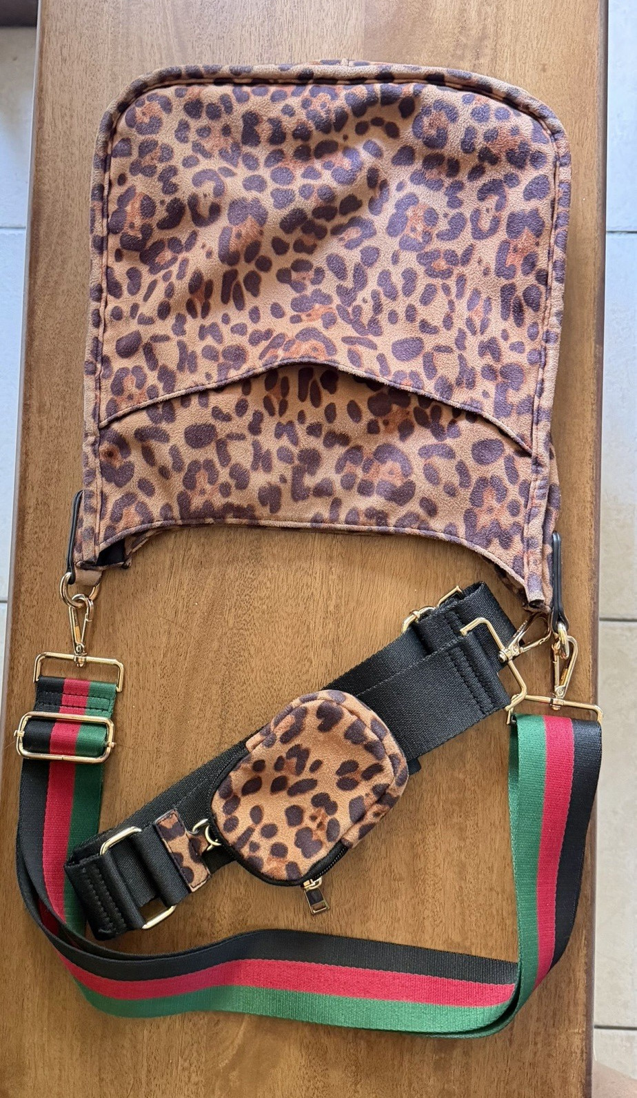 ah-dorned Leopard Crossbody Sling Bag Wide Strap Coin Pouch Animal Print