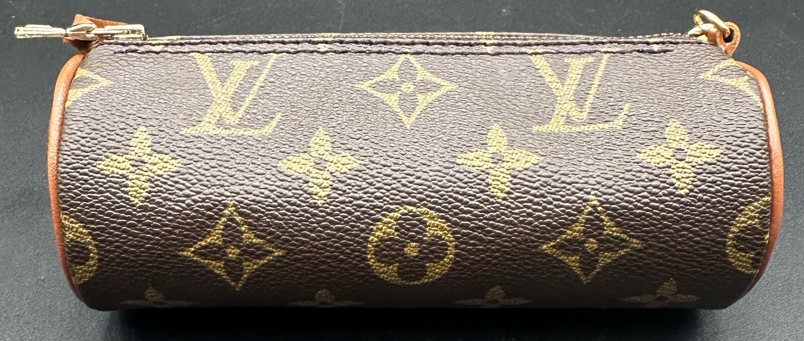 Louis Vuitton Monogram Brown Papillon Accessory Pochette Pouch Bag Cylinder 6.5”