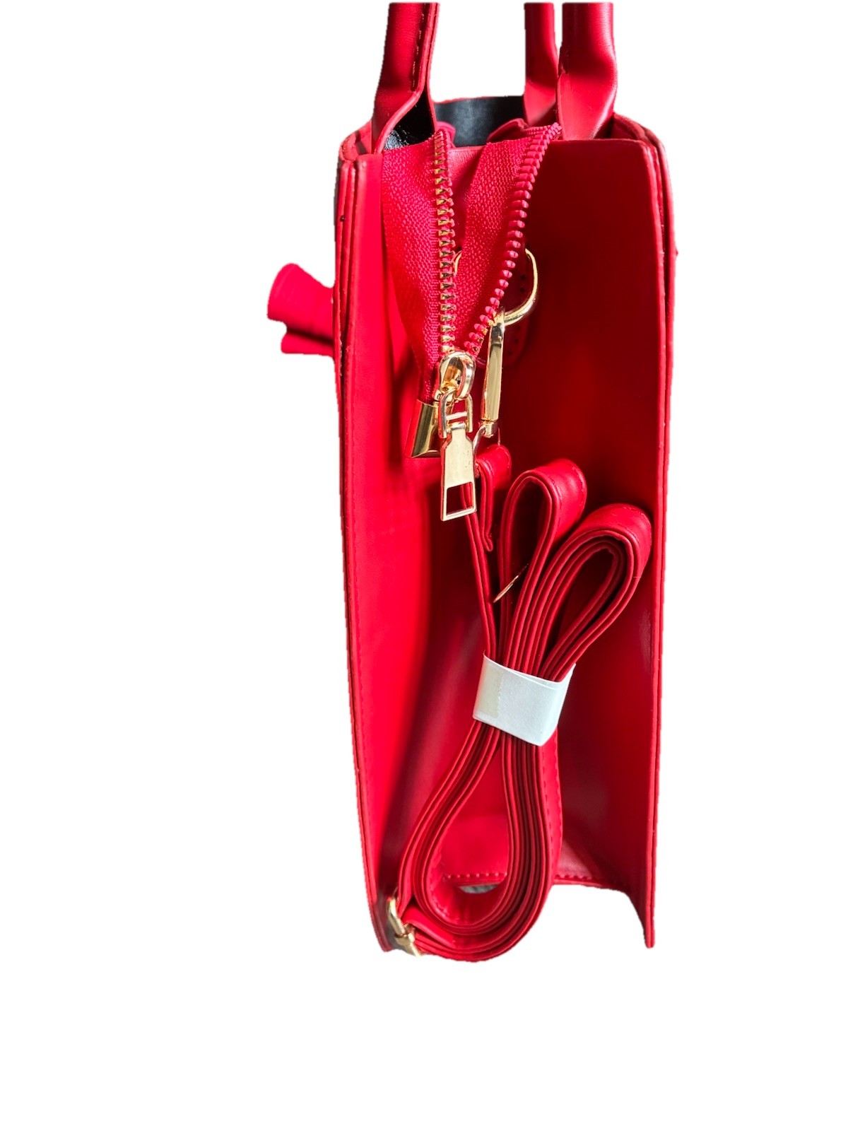 Red “Protect Black Women” Embossed Large Tote Shoulder Bag Zip Top Gold Hardware