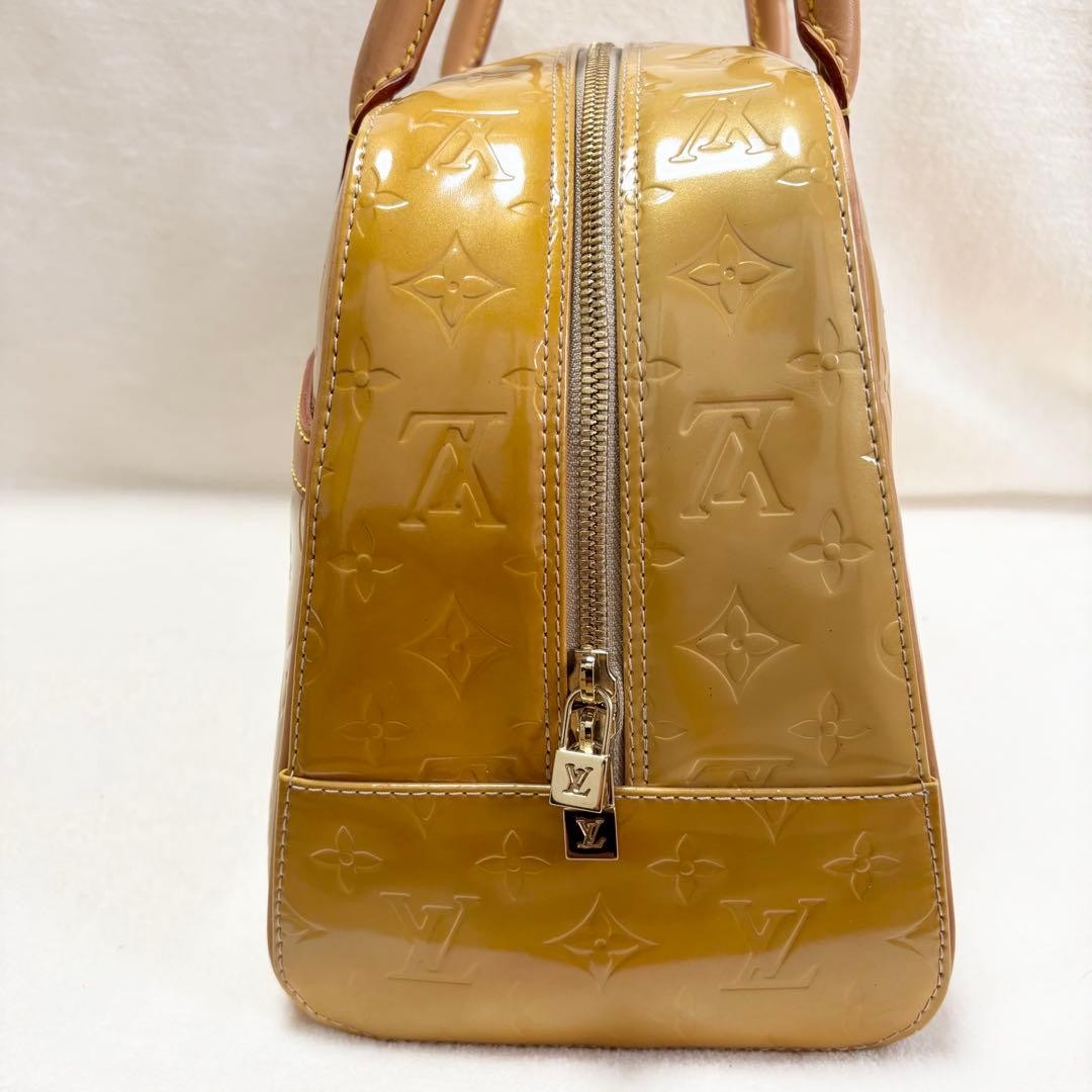 LOUIS VUITTON Yellow Boston Bag Handbag Patent Leather with Dustbag 36x23x17cm