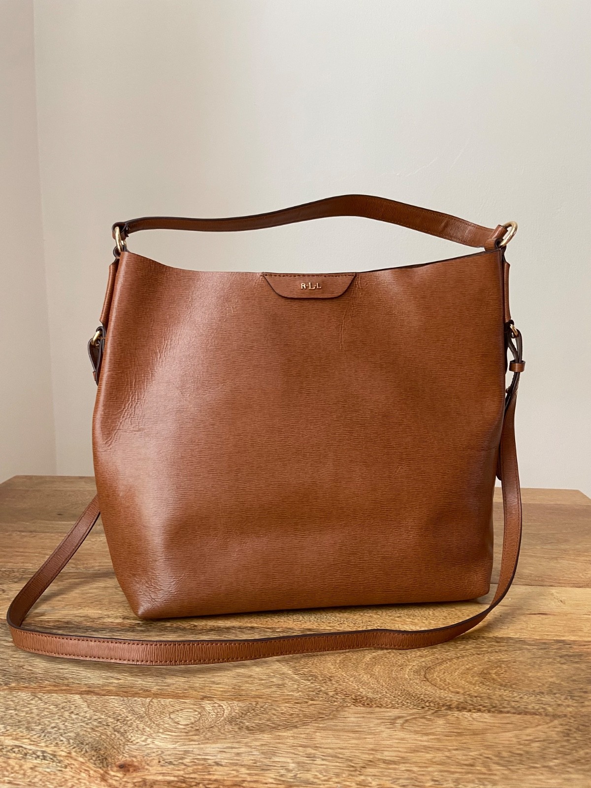 RLL Ralph Lauren Brown Leather Tote Bag Magnetic Closure. Casual. 13×11 Inches.