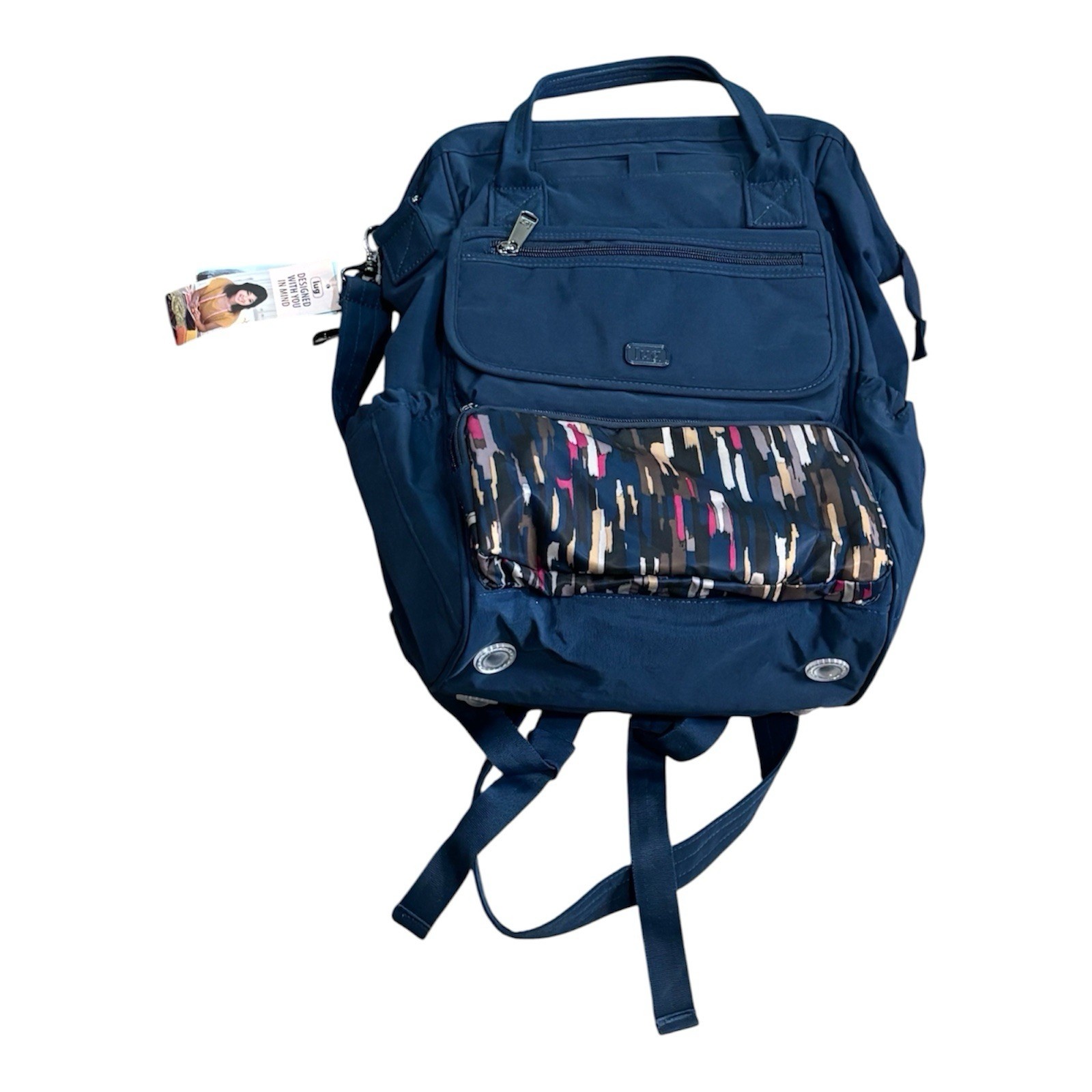 Lug Via Convertible Backpack Tote Navy Blue Brushstroke RFID Travel Bag NWT