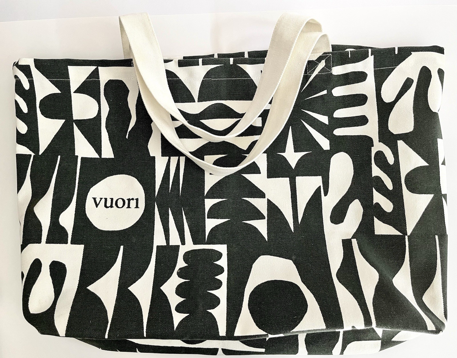 Vuori Holiday Tote Bag Canvas Green Geometric – Oversized Beach, Yoga, Outings