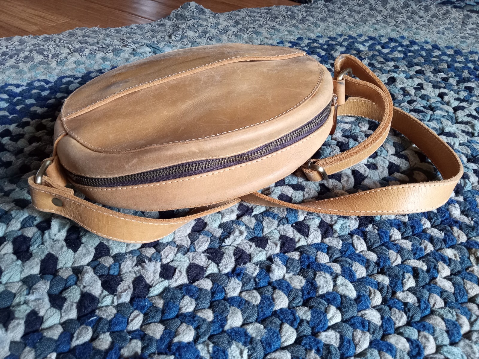 Unoeth Tan Leather Circle Crossbody Bag 10″ Zuri Handmade in Ethiopia
