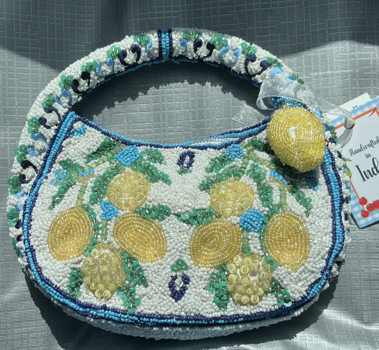Viral Handcrafted in India Beaded Bag Lemon Purse RARE & BEAUTIFUL