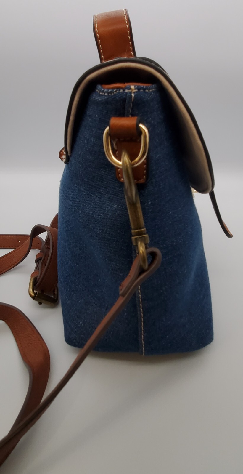 Coco + Carmen Women’s Handbag Blue And White With Brown Straps Crossbody Bag
