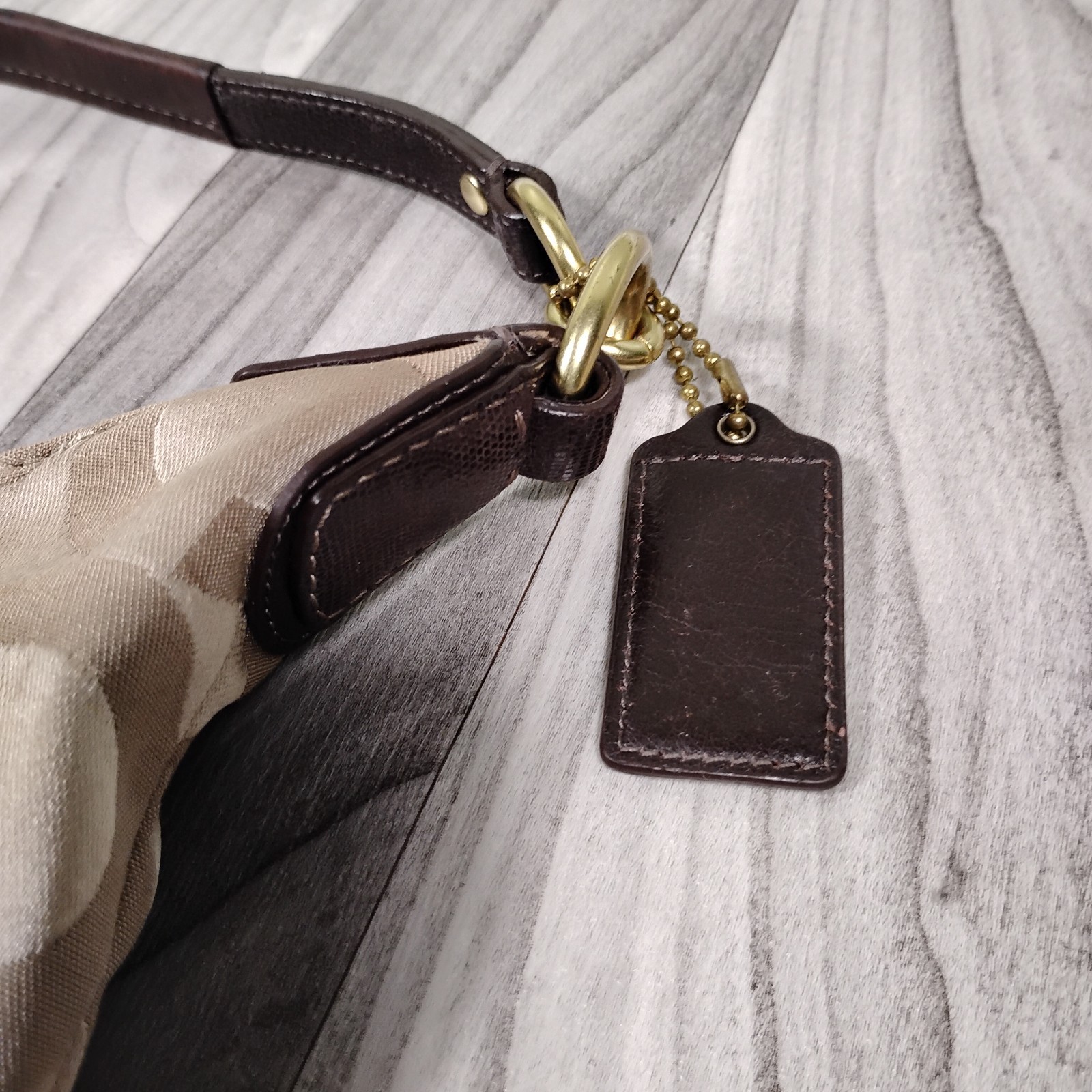 Coach Kristin Op Art Sateen Hobo Bag 19331 Khaki Mahogany Signature Shoulder