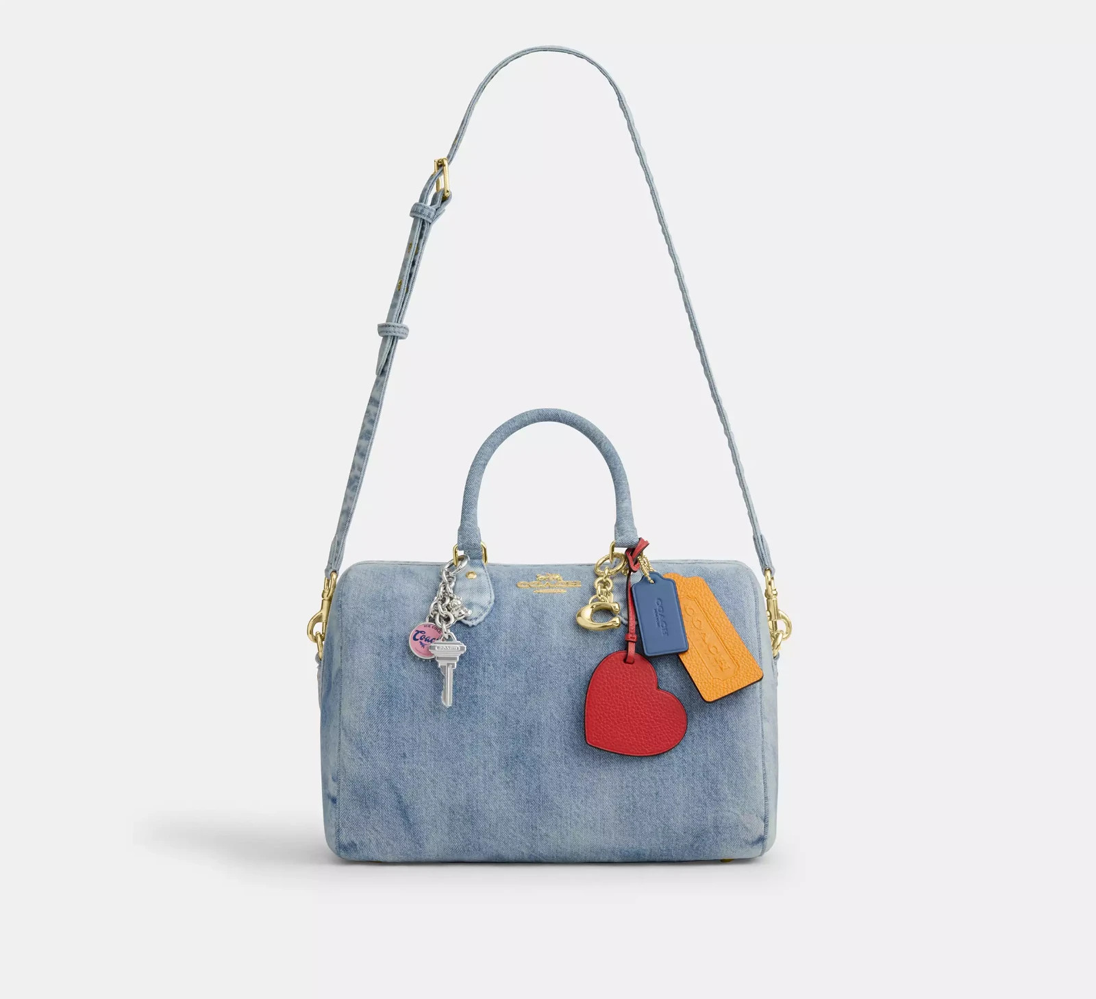 NWT Coach Rowan Large Satchel Bag In Loved Denim With Charms CDY75