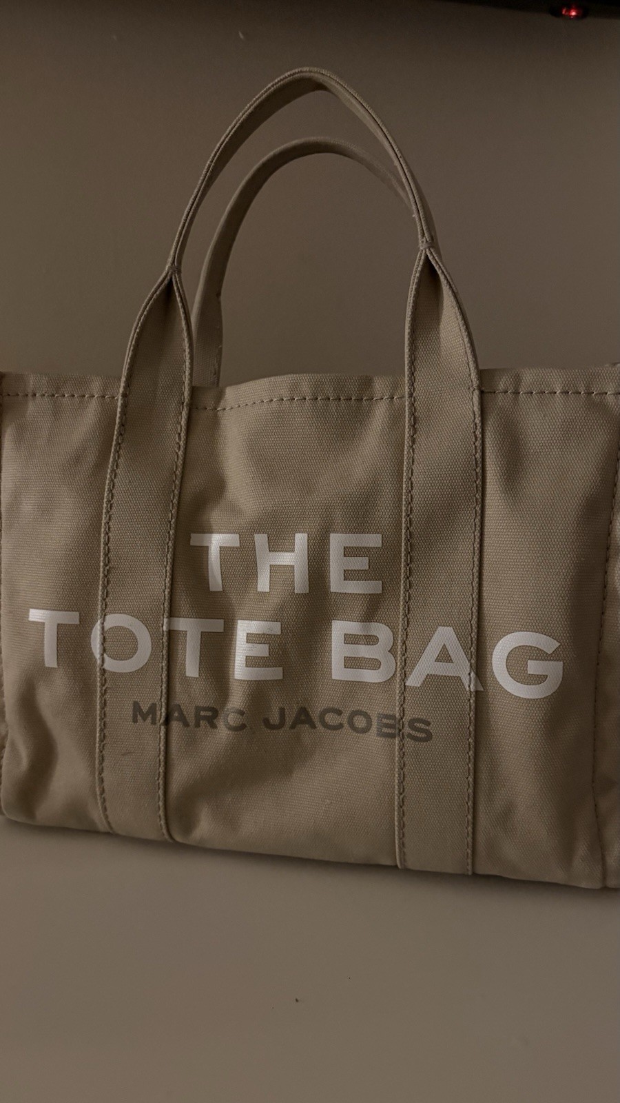 Marc Jacobs The Tote Bag Beige Zip Tote w/ Logo Accents, Lined, Black Hardware