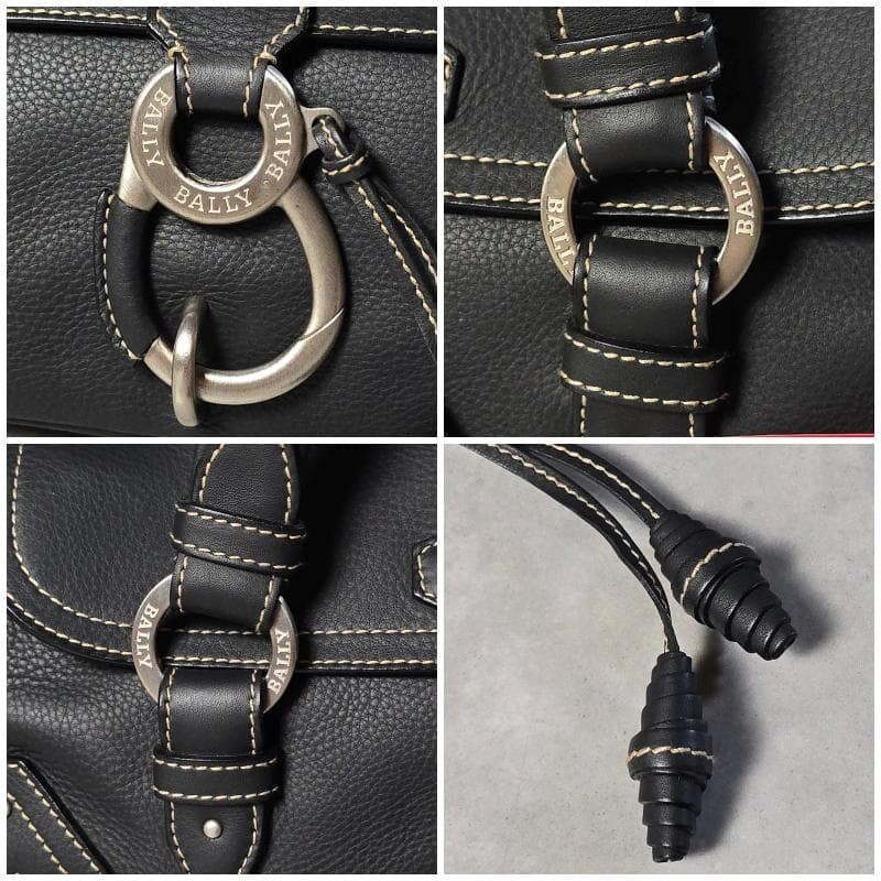 Bally Black Leather Hobo Bag Y2K Silver Hardware White Stitch Shoulder Bag