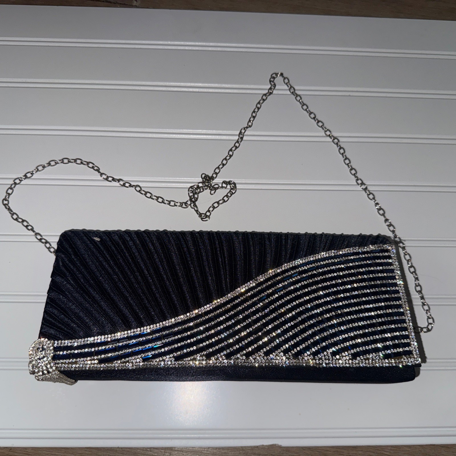Navy Blue Formal Evening Bag Clutch Rhinestone Purse Handbag NWT Prom Wedding