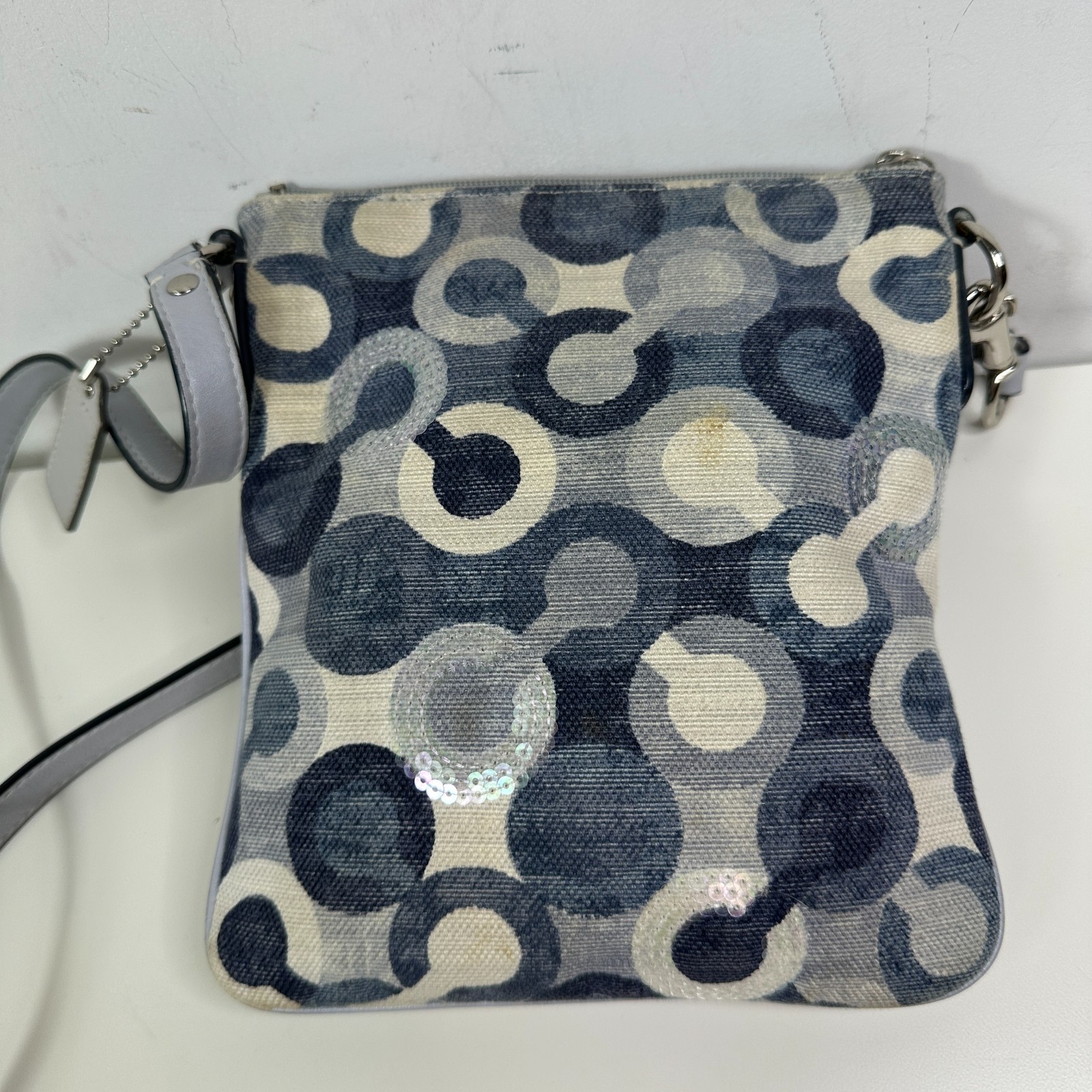 Coach Kristin Swing Bag Crossbody Sequin Signature Blue 43725