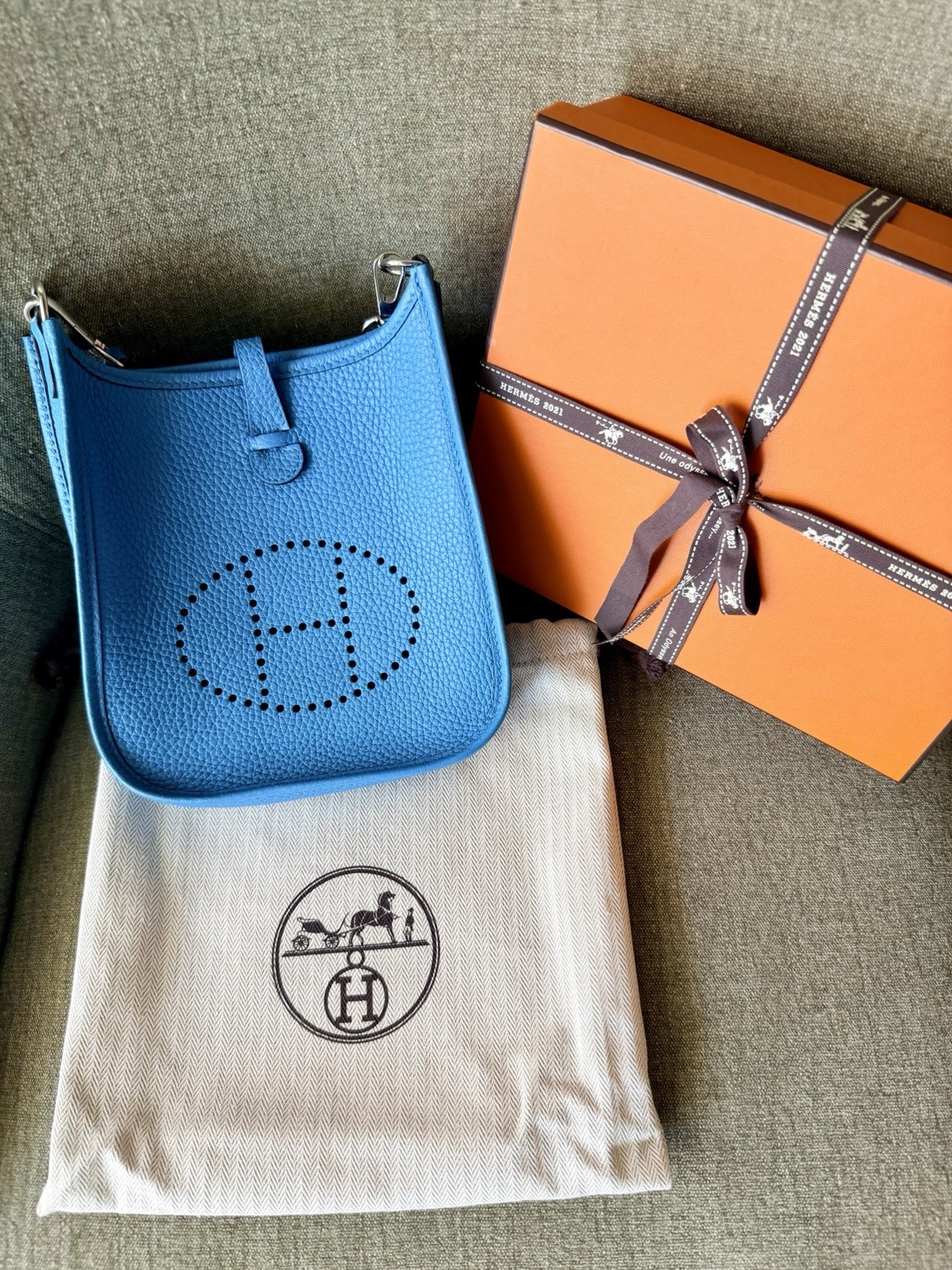 AUTHENTIC HERMES EVELYNE 16 BAG IN BLEU FRIDA RRP$3870