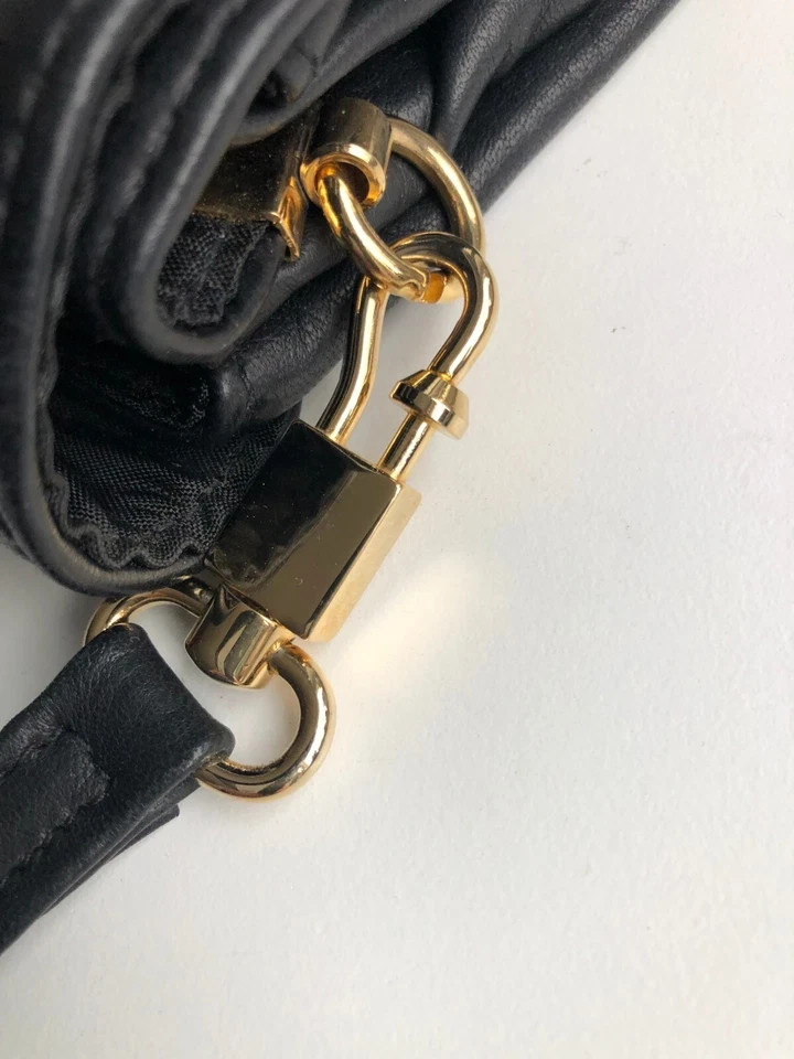 Ladies Clutch Black Calf Leather Shoulder Bag Handbag Evening Bag