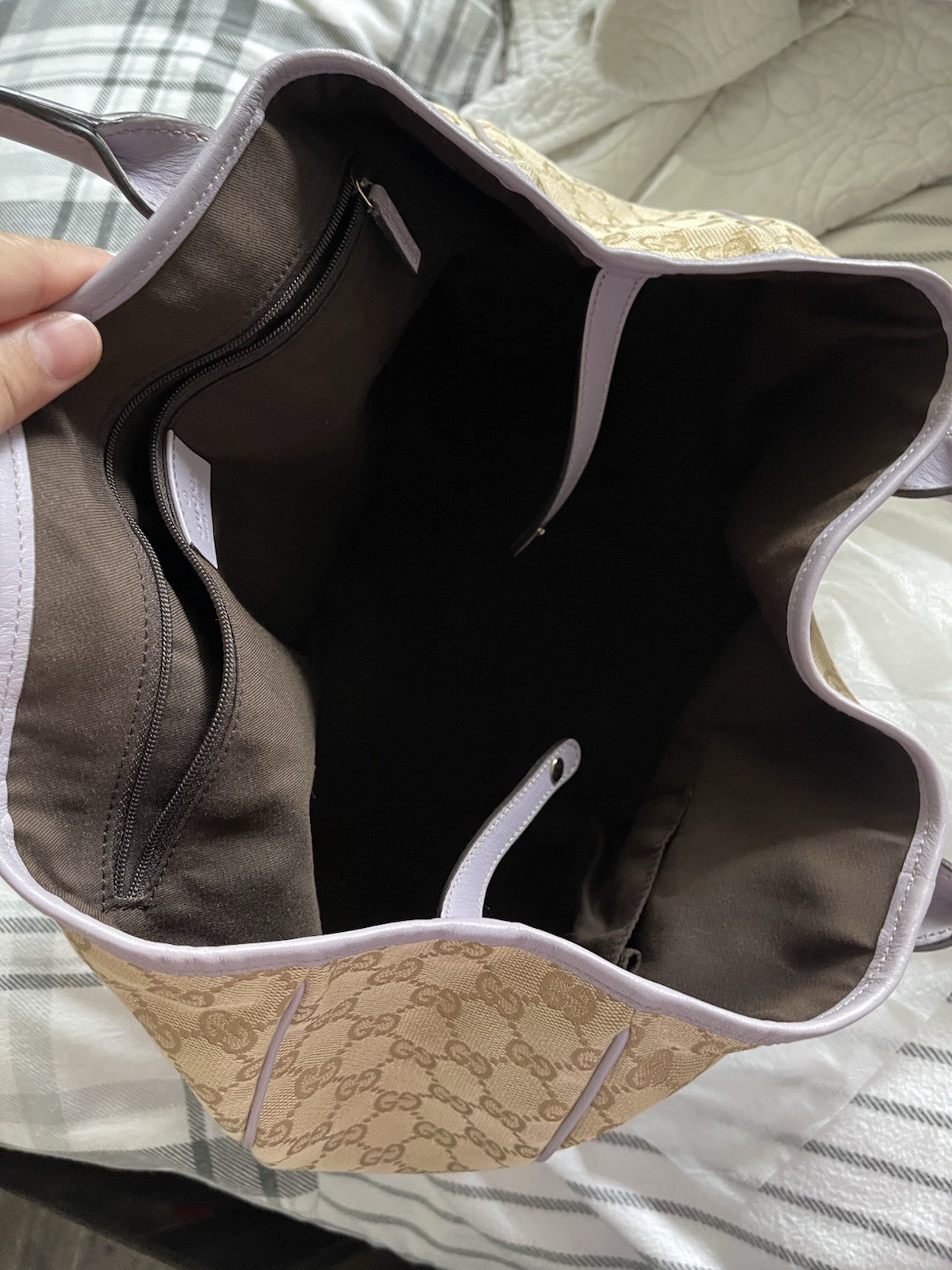 Gucci GG Supreme Canvas Princy Tote with Lilac leather trim and bow