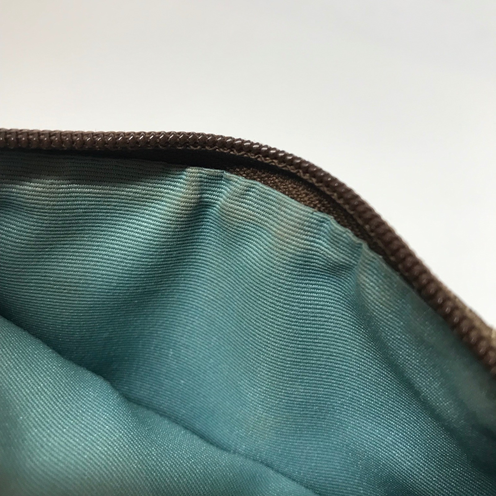 Coach Signature C Patchwork Wristlet Brown Tan Jacquard Teal Lining Small Bag