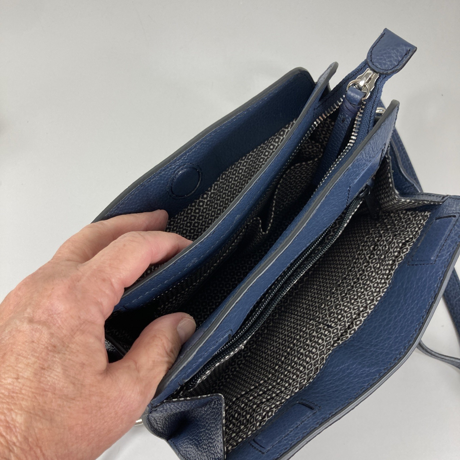 Brighton Interlok Collection Georgina Organizer Dark Blue Weave Crossbody Wallet