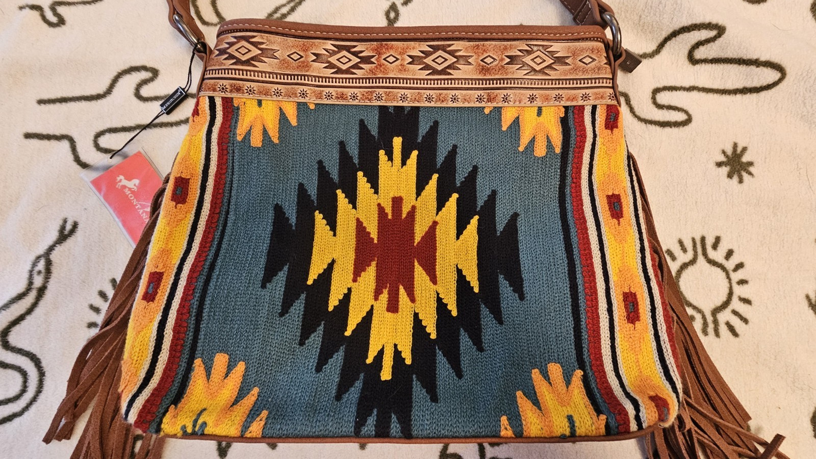Montana West Aztec Western Fringe Shoulder Bag, Zip, Lined, Detachable Strap