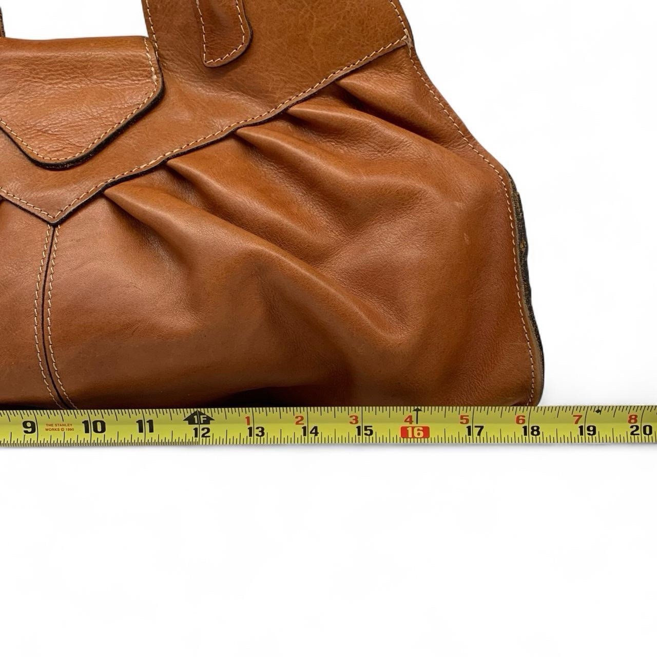 Patricia Nash Benvenuto Brown Pleated Satchel Top Handle Snap Closure Pockets