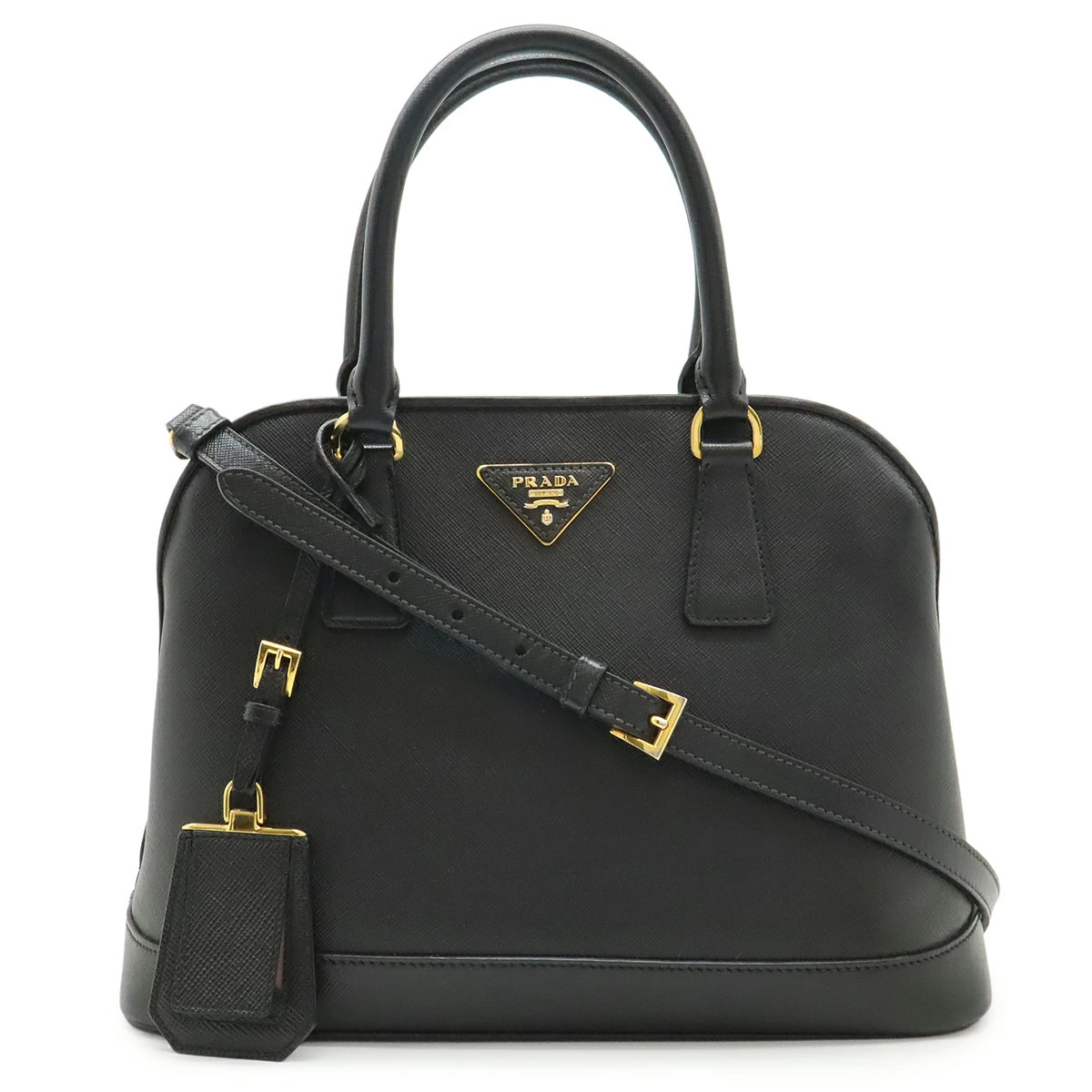 PRADA Triangle Leather Shoulder Bag Black W30.5cm H22.5cm Used