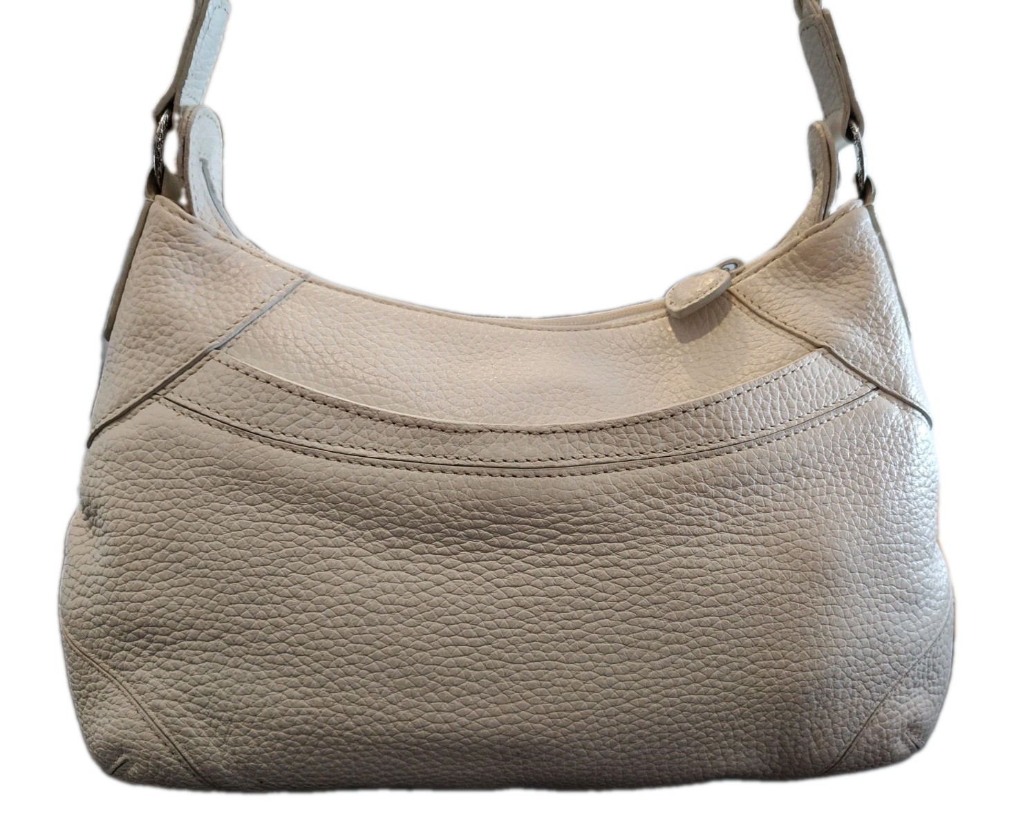 Brighton Cream/Brown Pebbled Leather Floral Braided Strap Shoulder Bag Purse