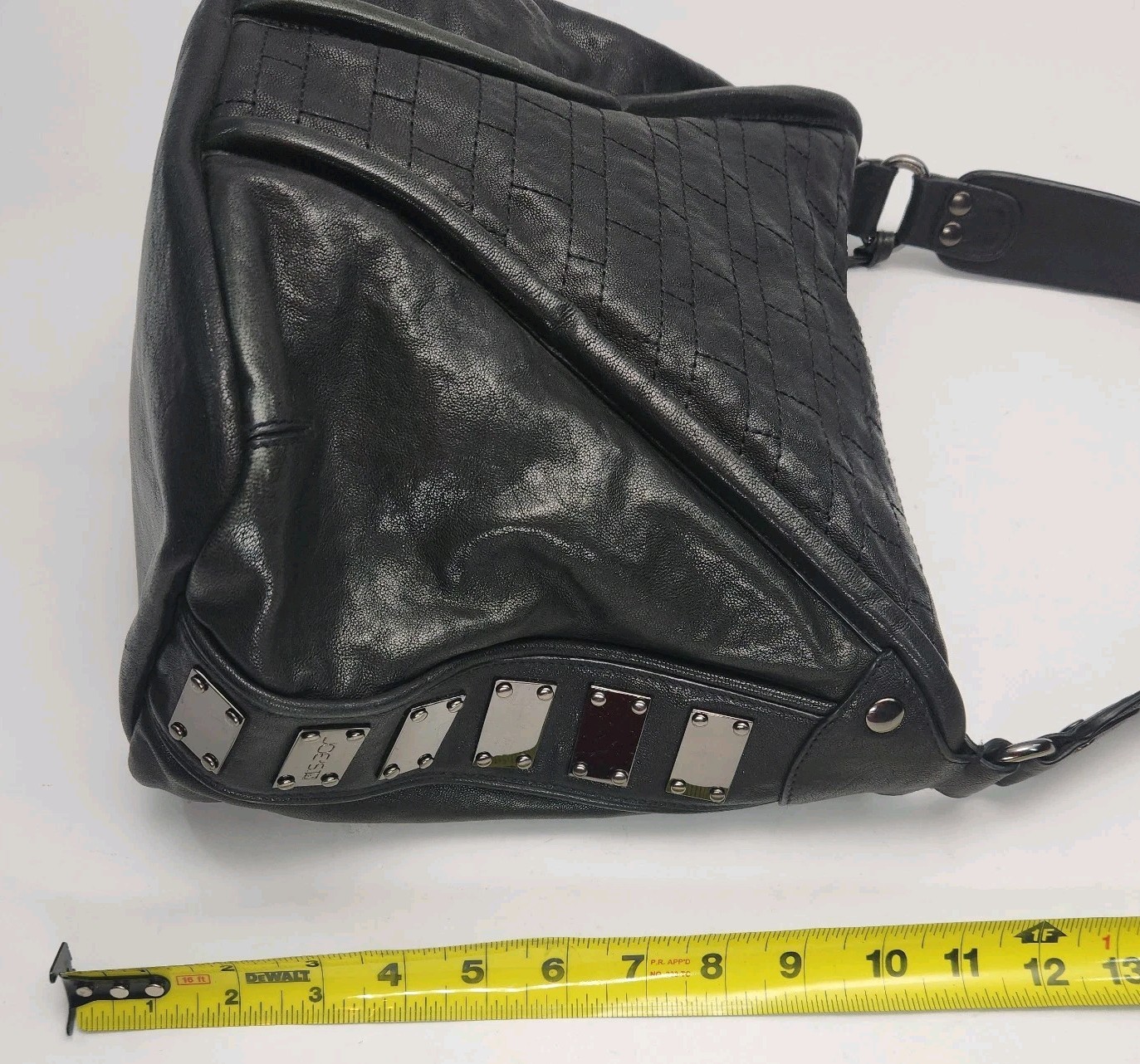 Joe’s Jeans Purse Black Leather Shoulder Bag Metal Studs Biker Hippie Y2K