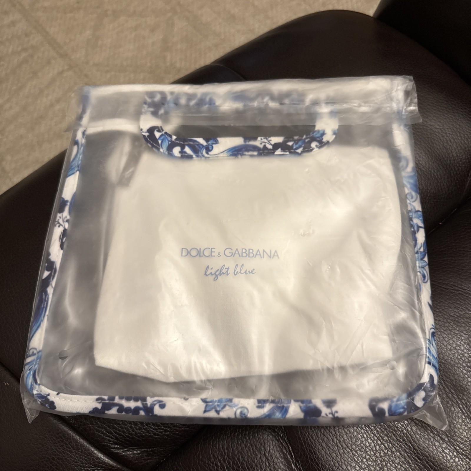 Dolce & Gabbana Light Blue clear small beach bag w/inner pouch NEW