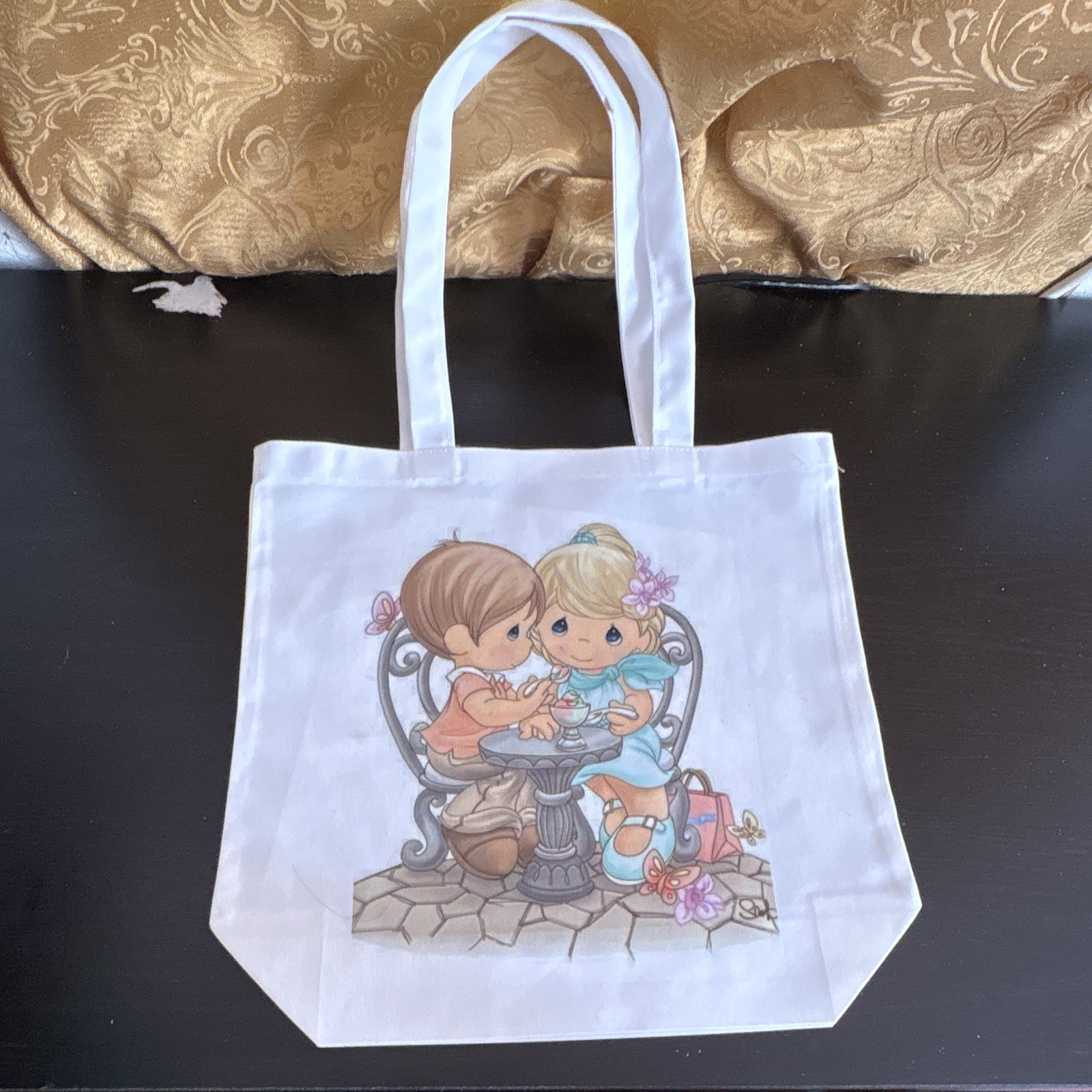 White Tote Bag Love Graphic Print, Double Handles, Open Top Casual