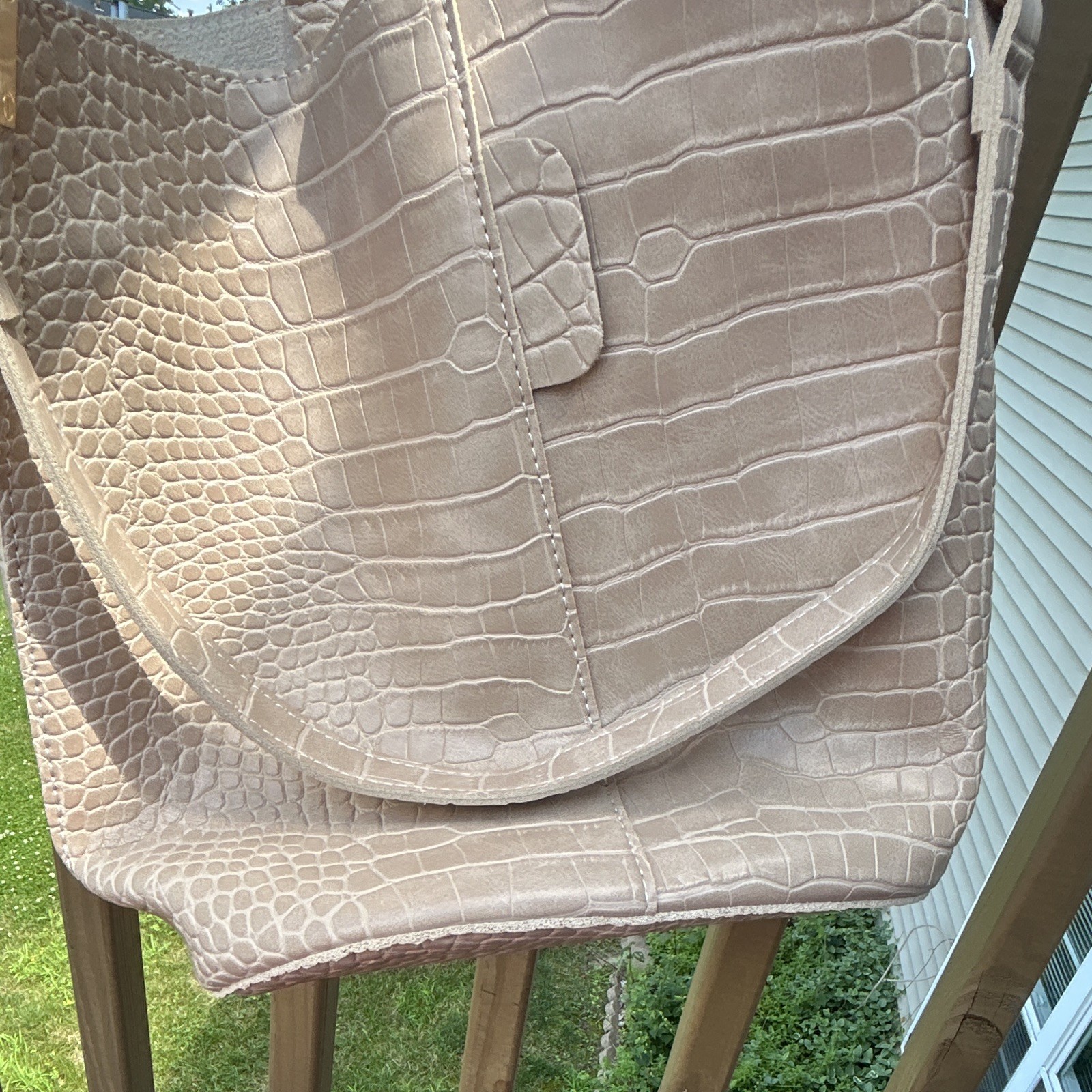 Gallantry Beige Croc Embossed Small Crossbody Bag Zip/Magnetic Gold Hardware