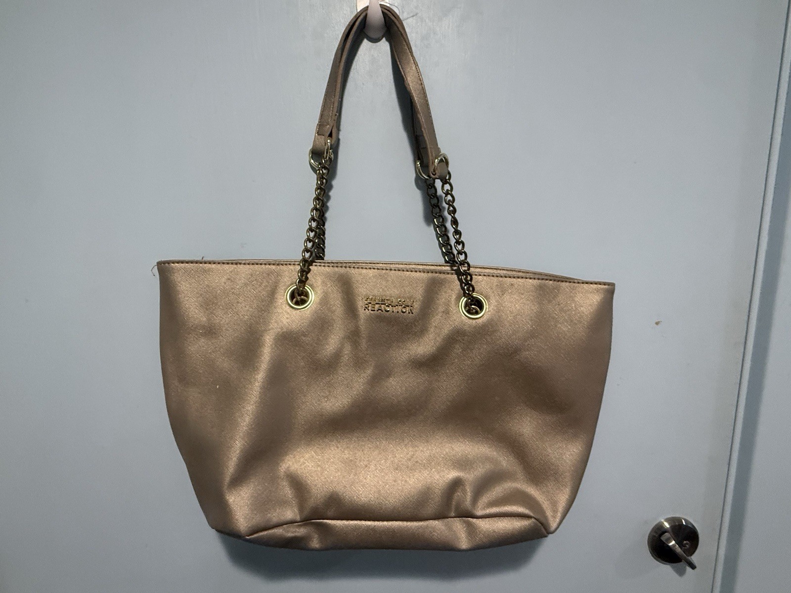 Kenneth Cole Reaction Gold Metallic Chain Strap Tote Shoulder Bag Purse