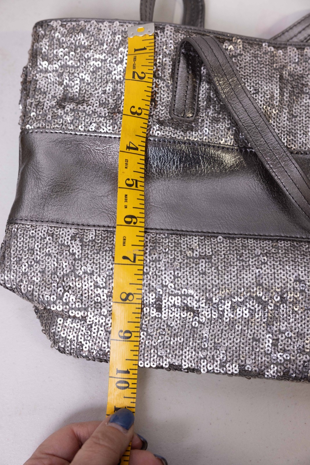 Talbots Women’s Sequin Polyester Tote Shoulder Bag Metallic Silver/Pewter $129