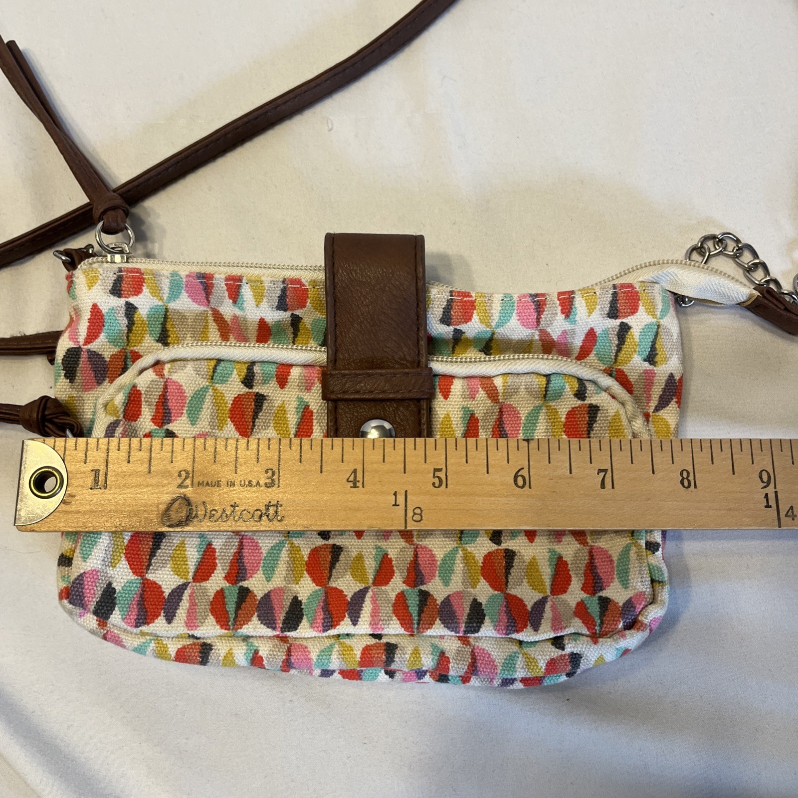 Small Crossbody Bag Colorful Geometric Design 8 x 5 Inches Zip Shut