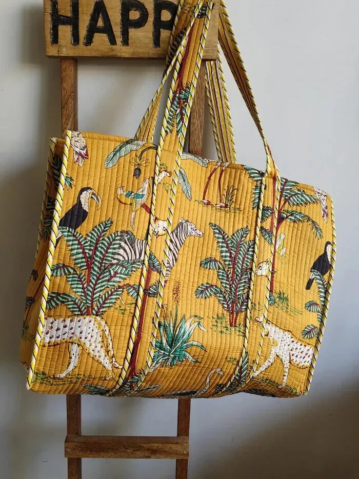 Indian Tote Bags Quilted Handmade Cotton Block Large Shoulder Shopping Bag Women