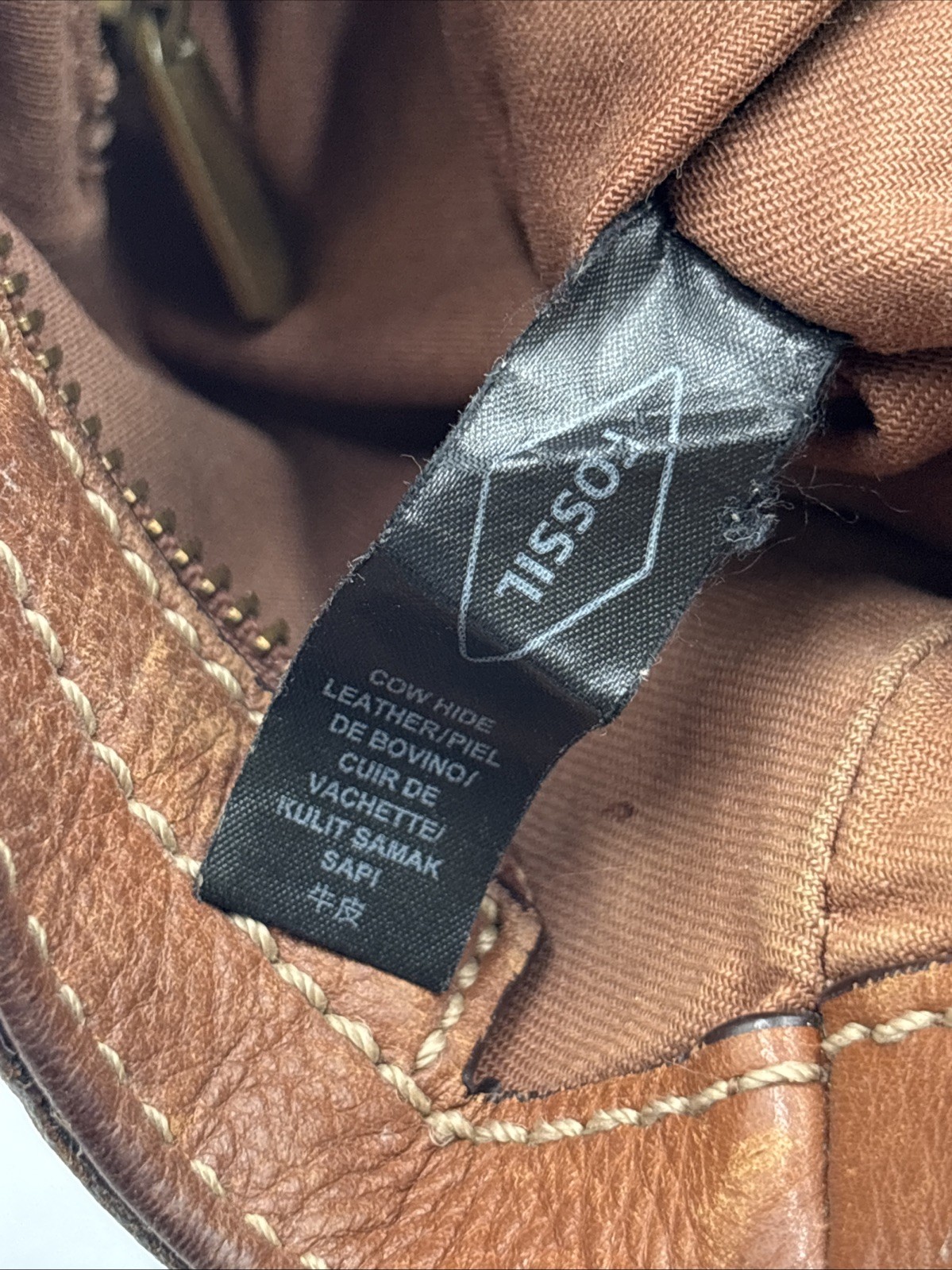 Fossil Emma Women’s Handbag Brown Leather Inner Pockets Double Handle Tote Bag