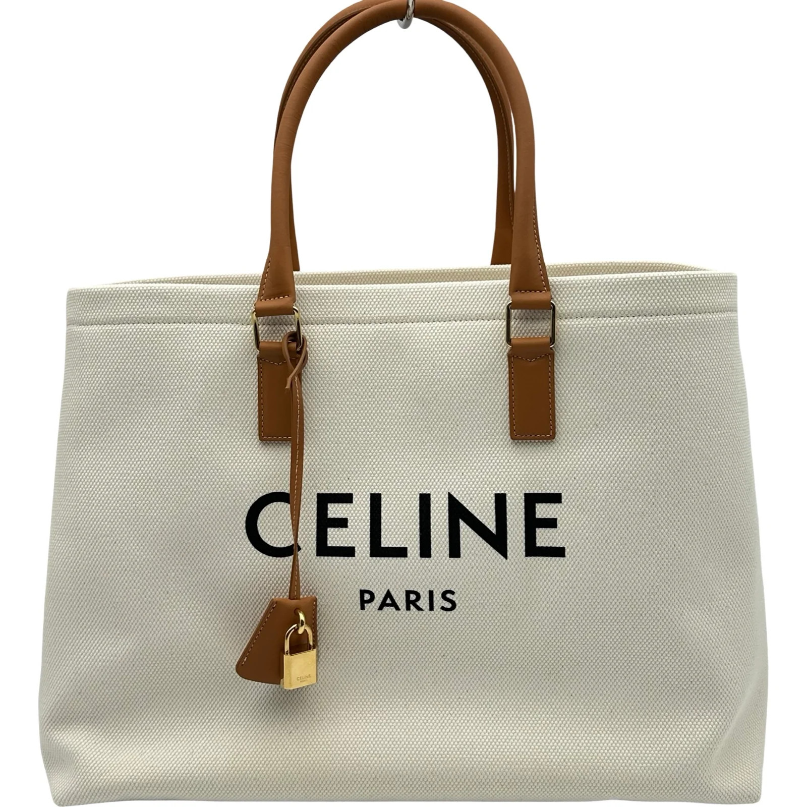 CELINE Horizontal Cabas Ivory / Brown Canvas Tote #OKB7115