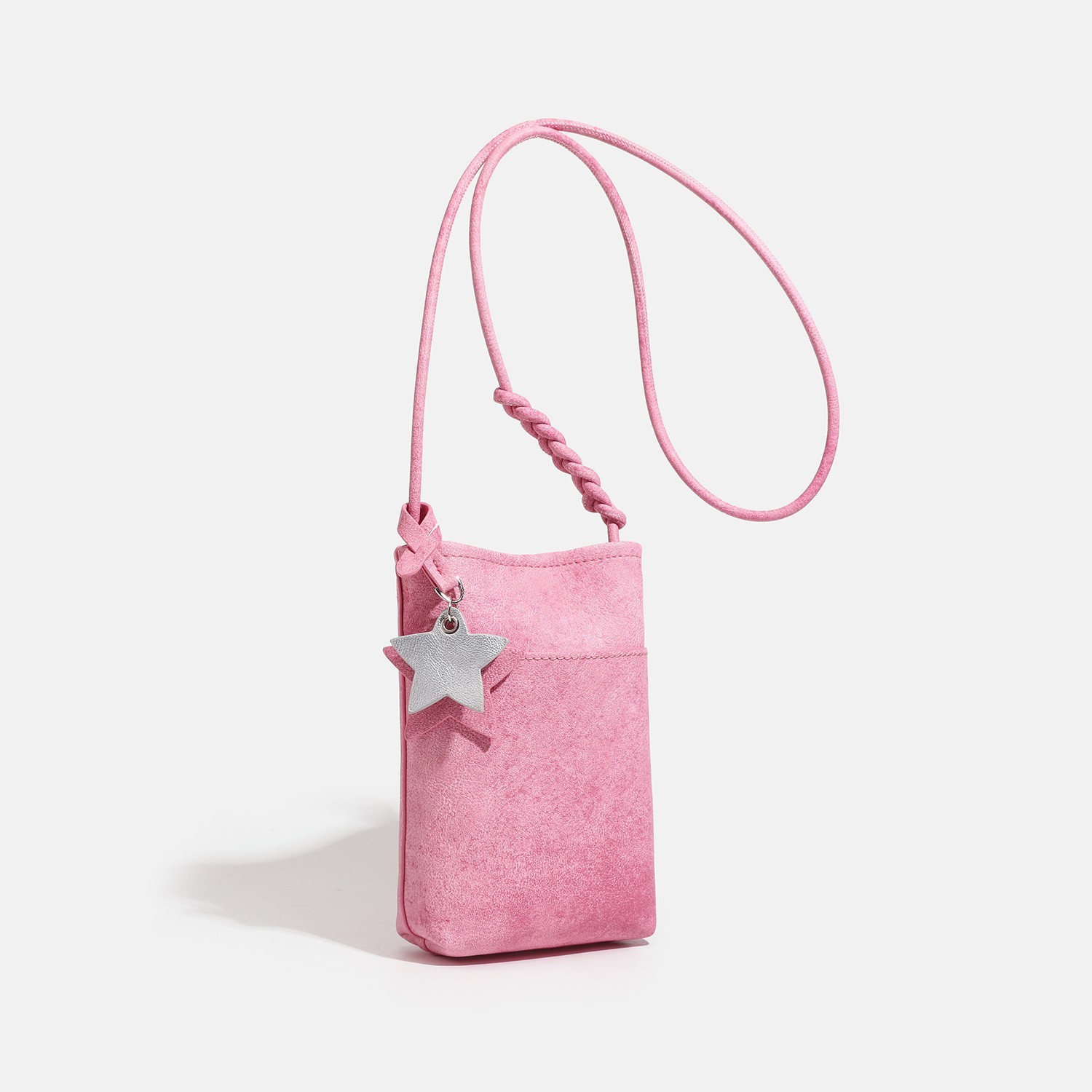 Pink Mini Crossbody Bag Womens Phone Shoulder Bag Faux Suede Star Charm