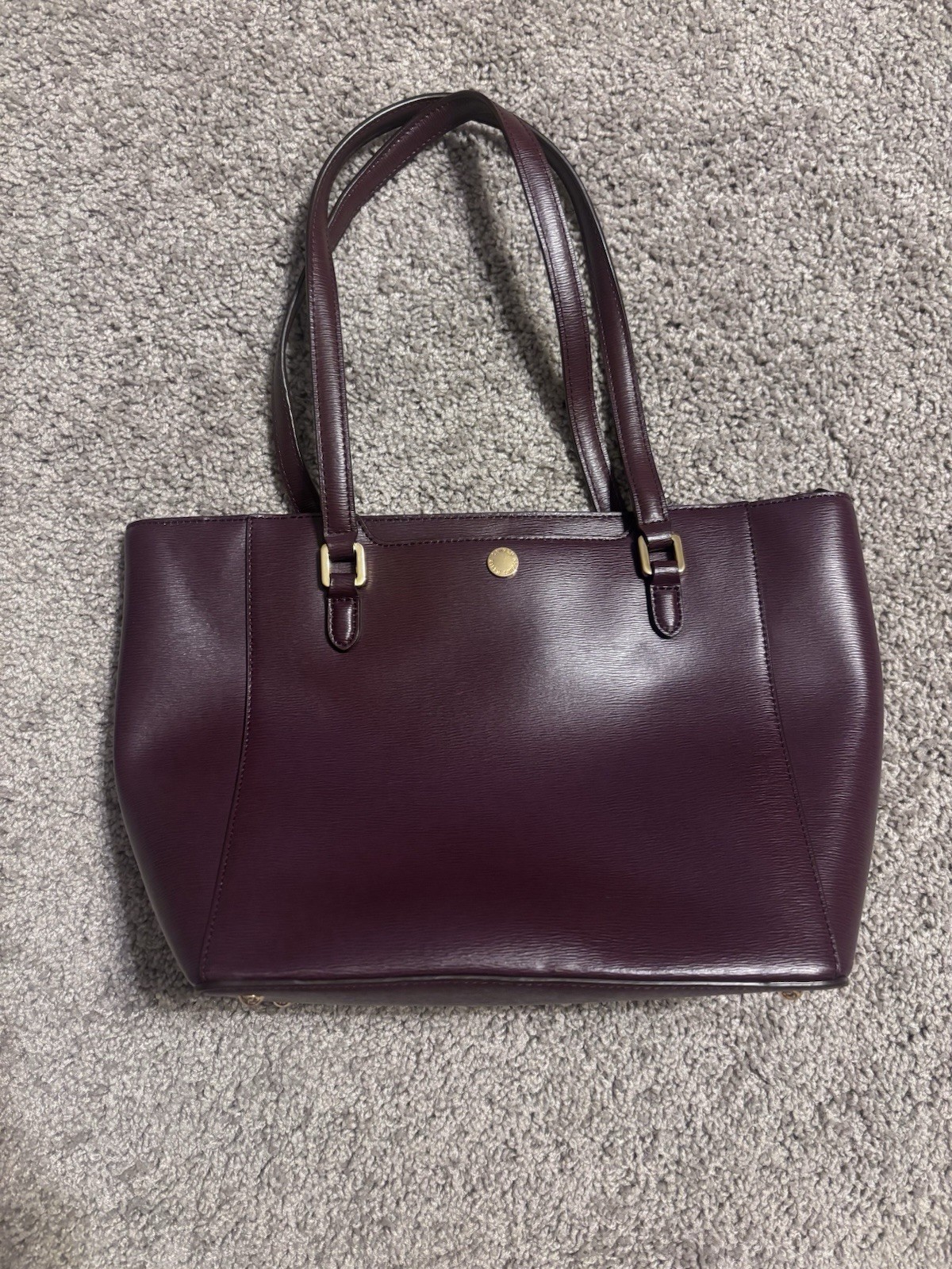 Lauren Ralph Lauren Plum Leather Tote with Gold Tone Hardware
