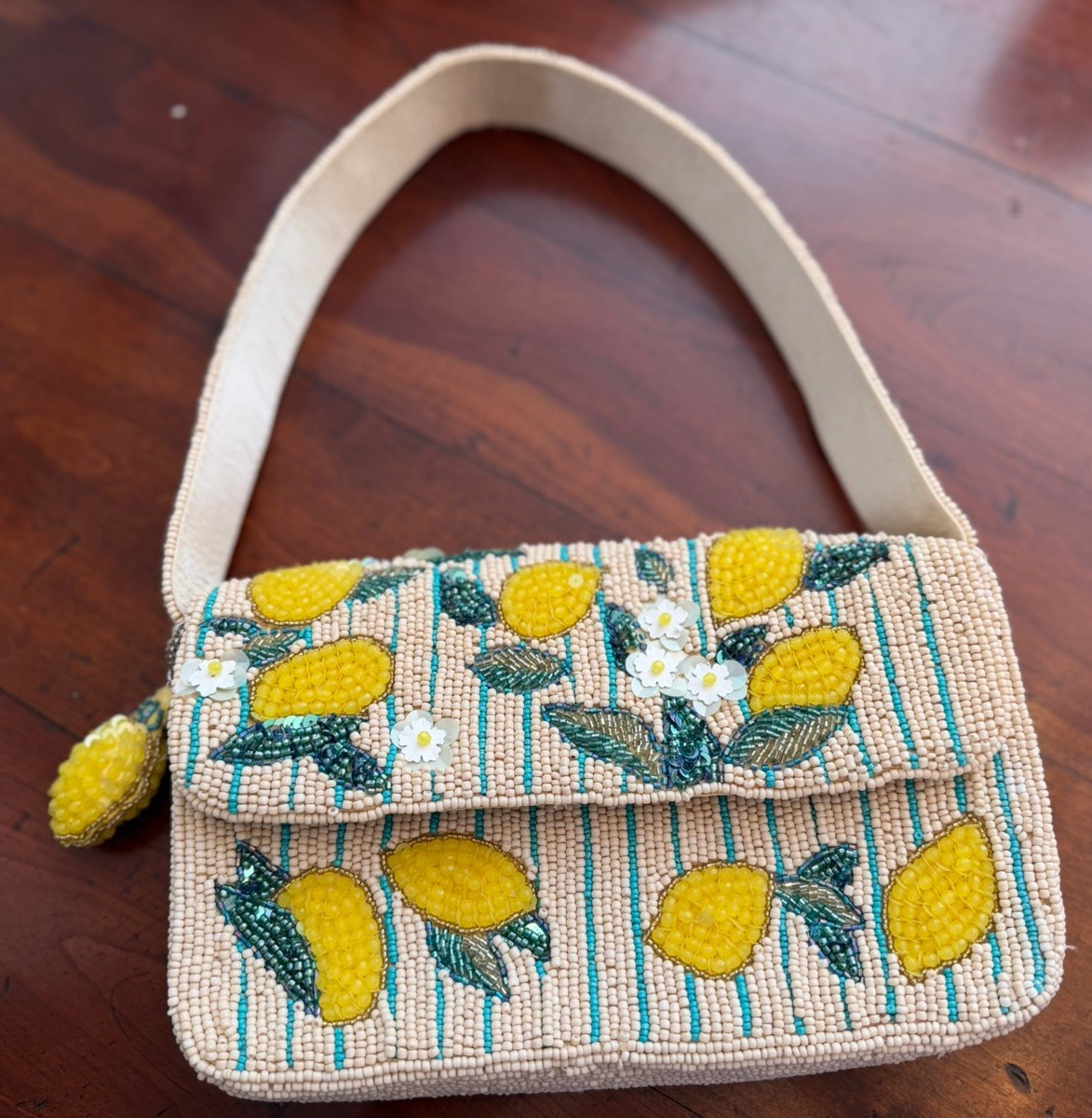 Viral TikTok Beaded Lemon Shoulder Bag Striped Fruit Purse Handcrafted India