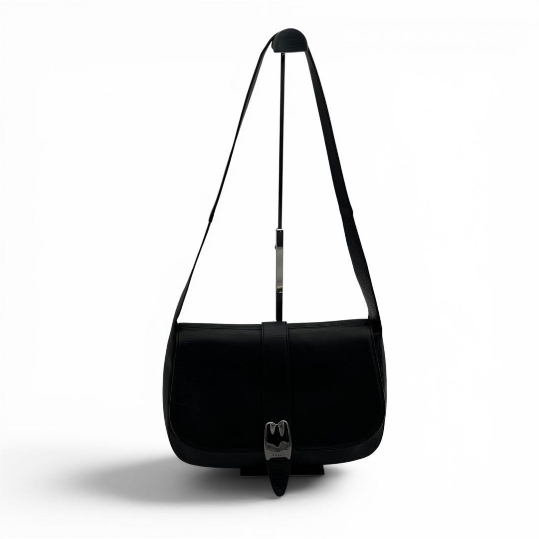 Bally Black Leather Shoulder Bag Y2K 90s Vintage Japan 073222