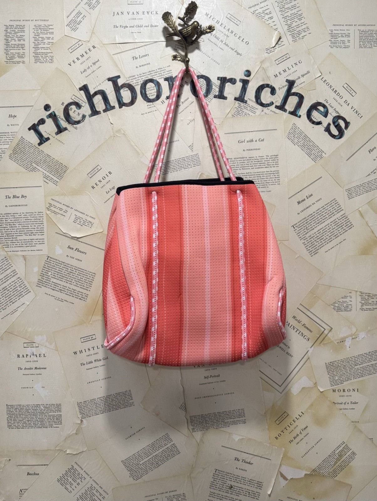 Anthropologie Pop Ups Brand Everyday Neoprene Tote Hook Eye Close Pink Combo NEW