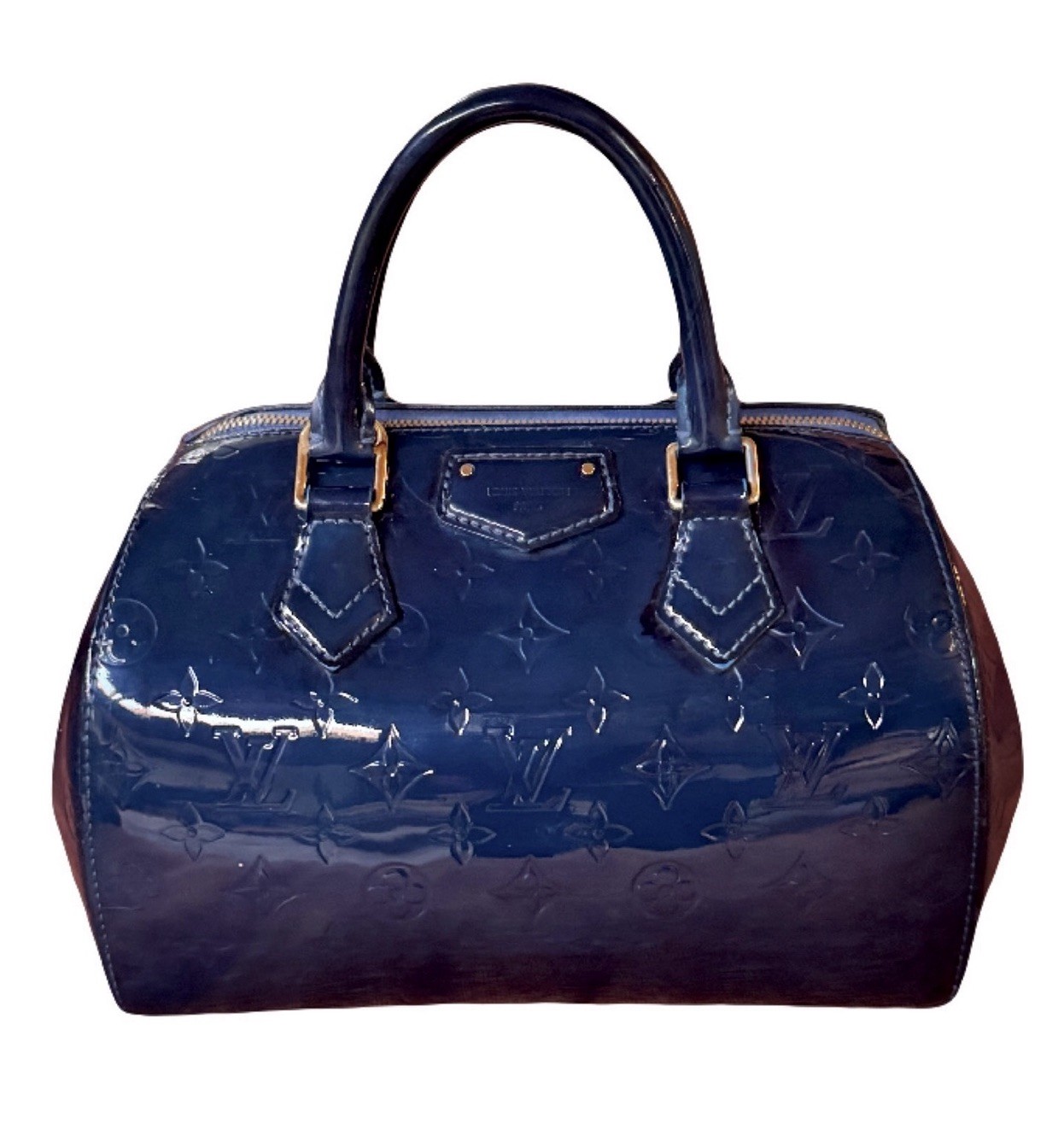 RARE Custom Louis Vuitton LV Montana Vernis Bowler Bag in Bleu Nuit wCOA G2U